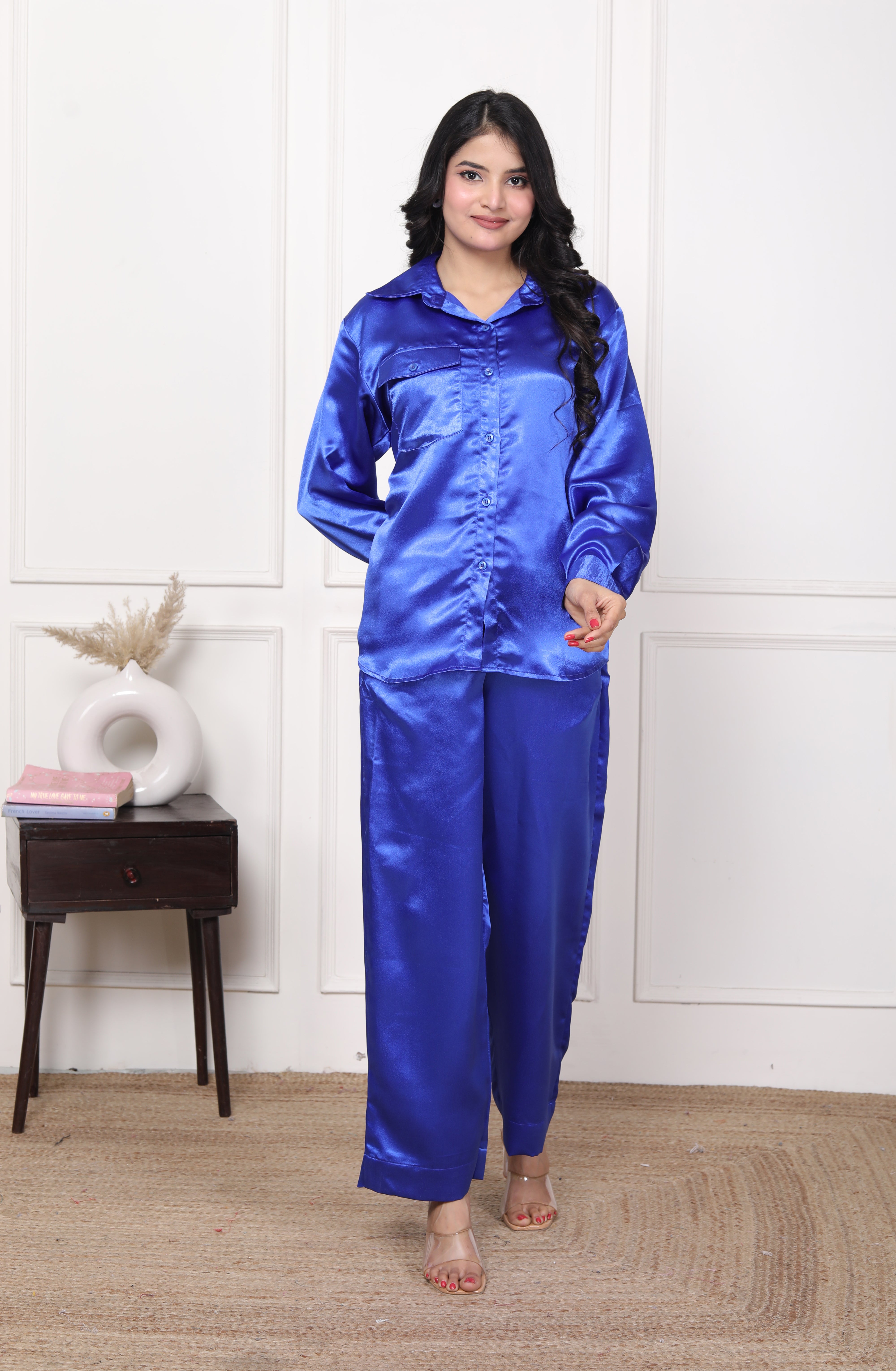 Royal Blue Color Satin Women Coordset