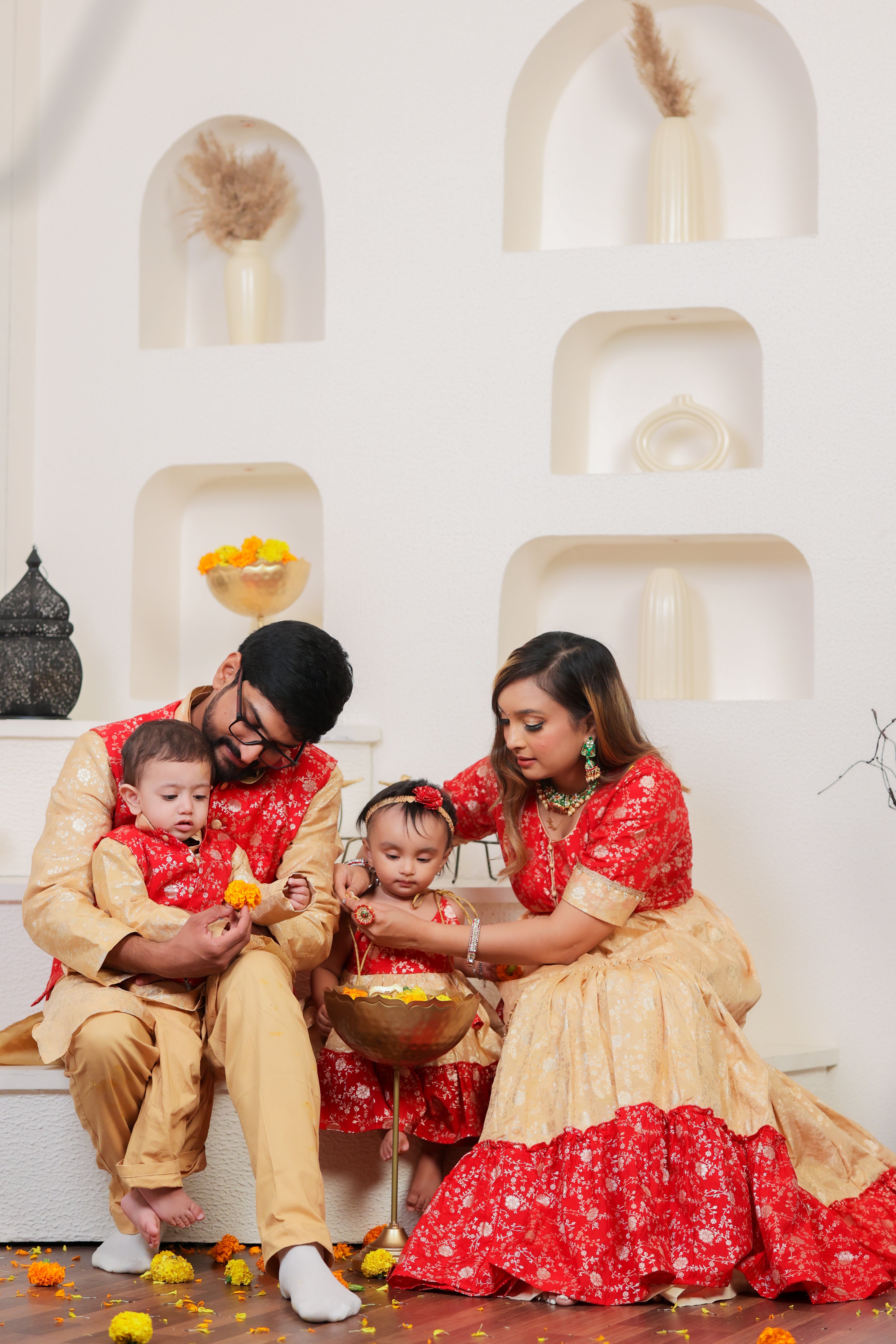 Red And Gold Family-Twinning-Sets