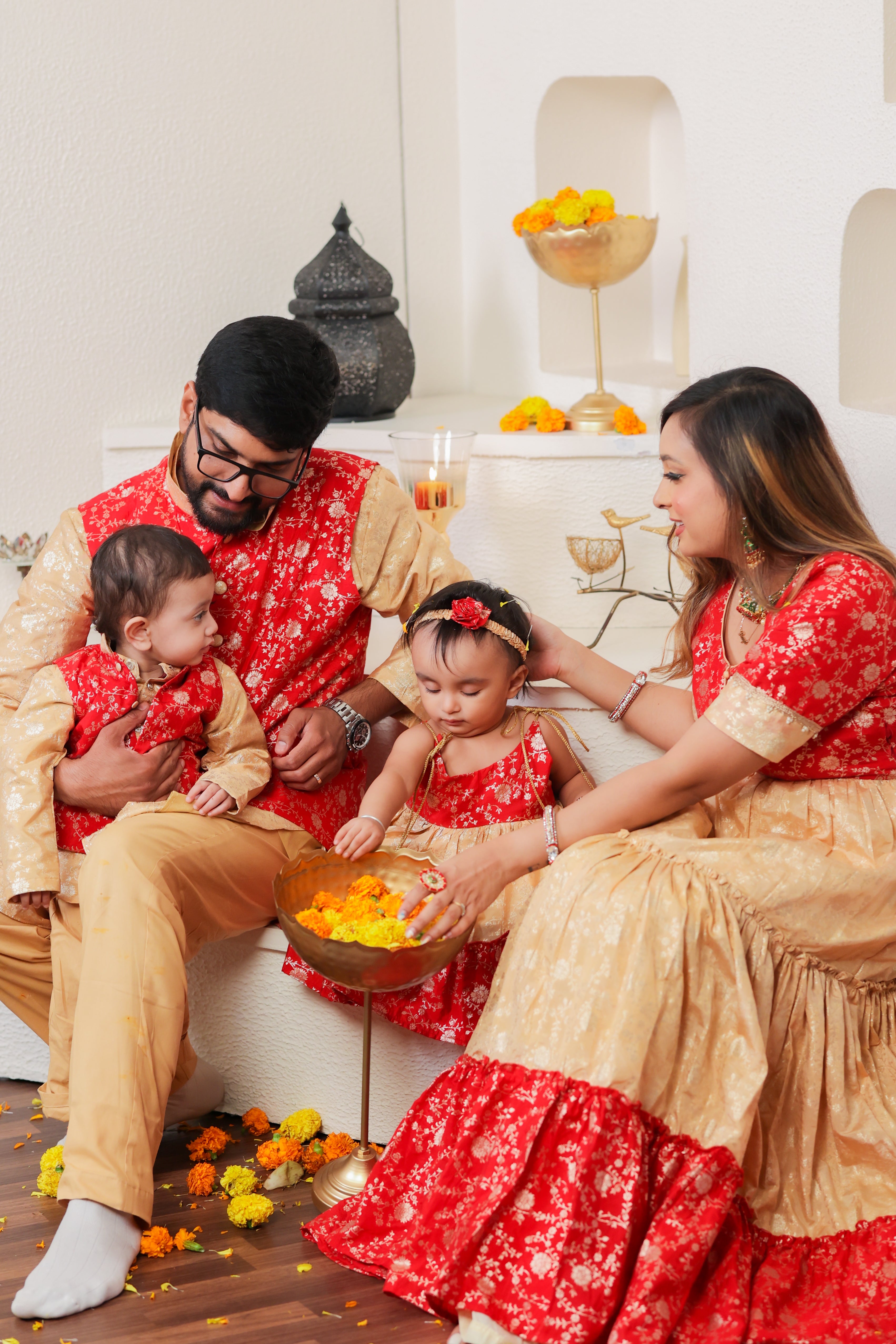 Red And Gold Family-Twinning-Sets
