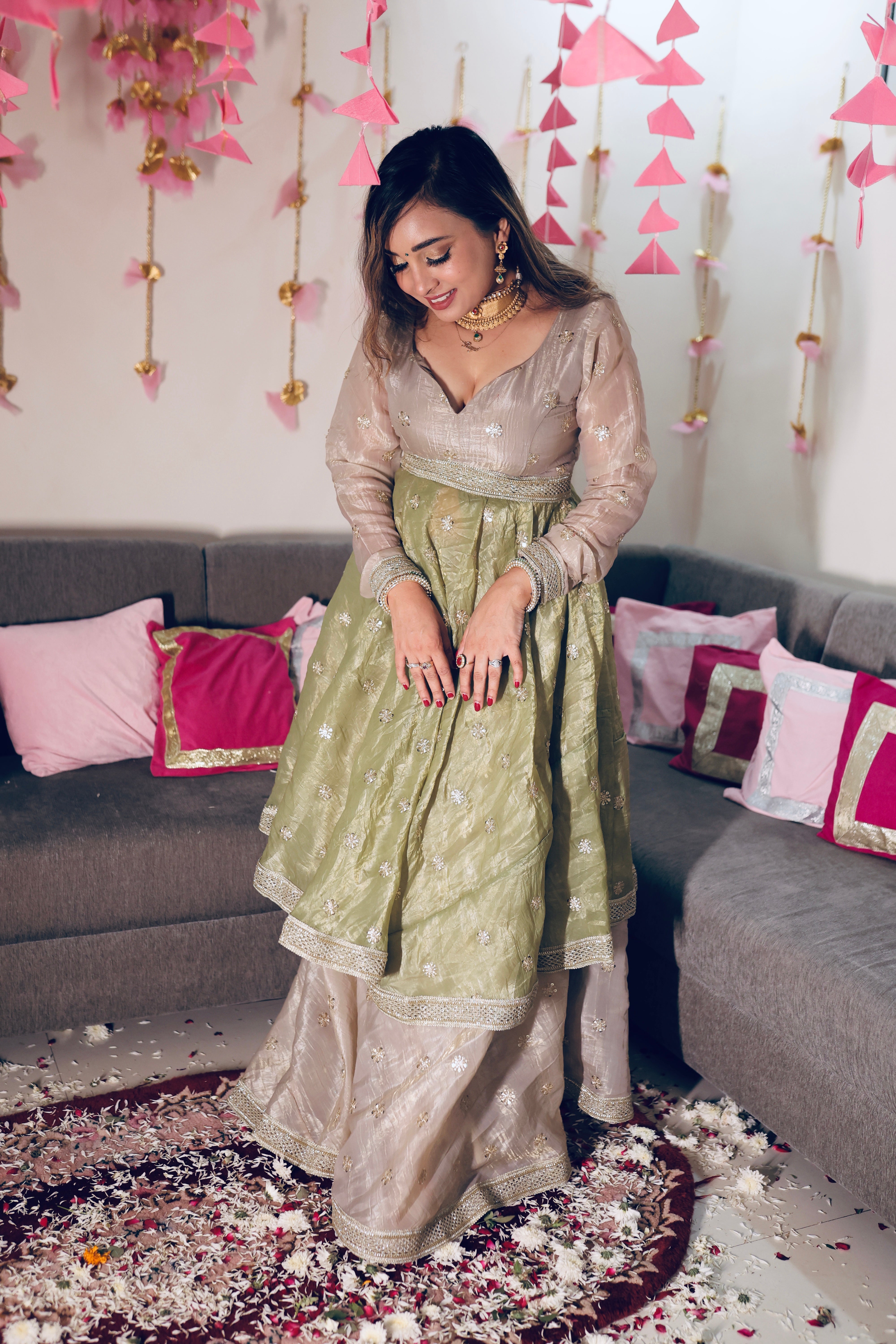 Green Anarkali Women Lehenga and Anarkali Set