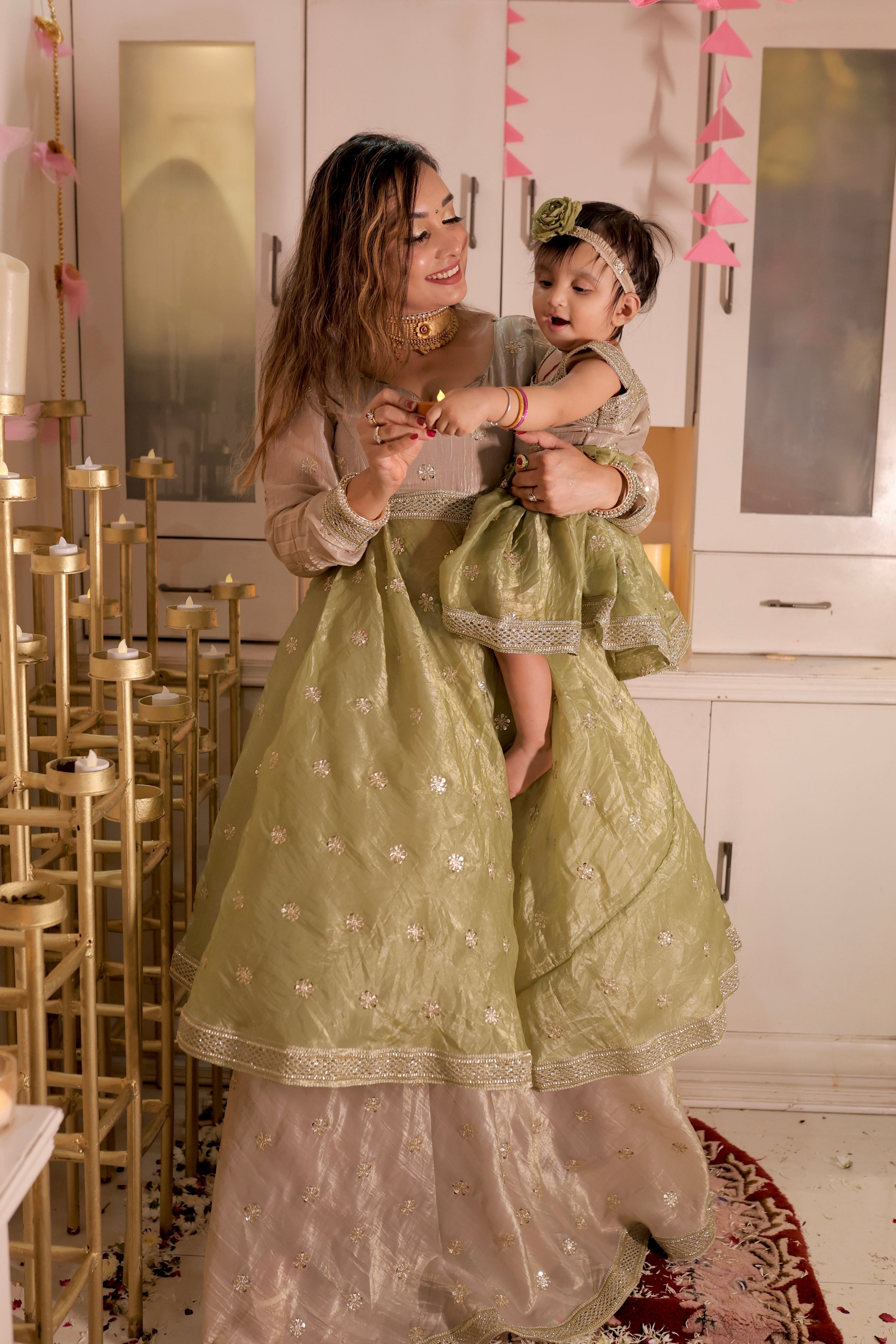 Green Anarkali Women Lehenga and Anarkali Set