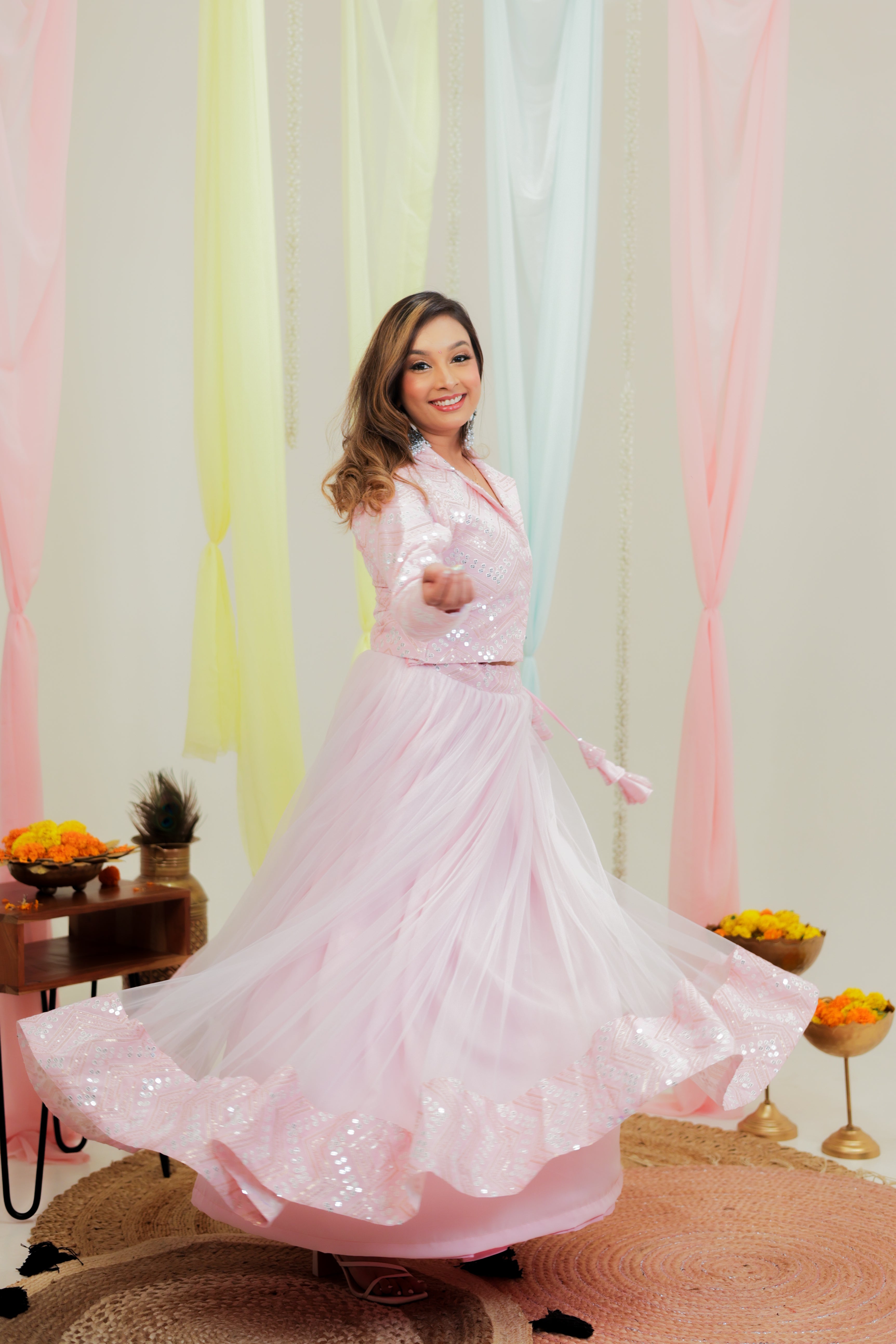 Shahi Gulab Pink Women Net and Sequin Lehenga Choli