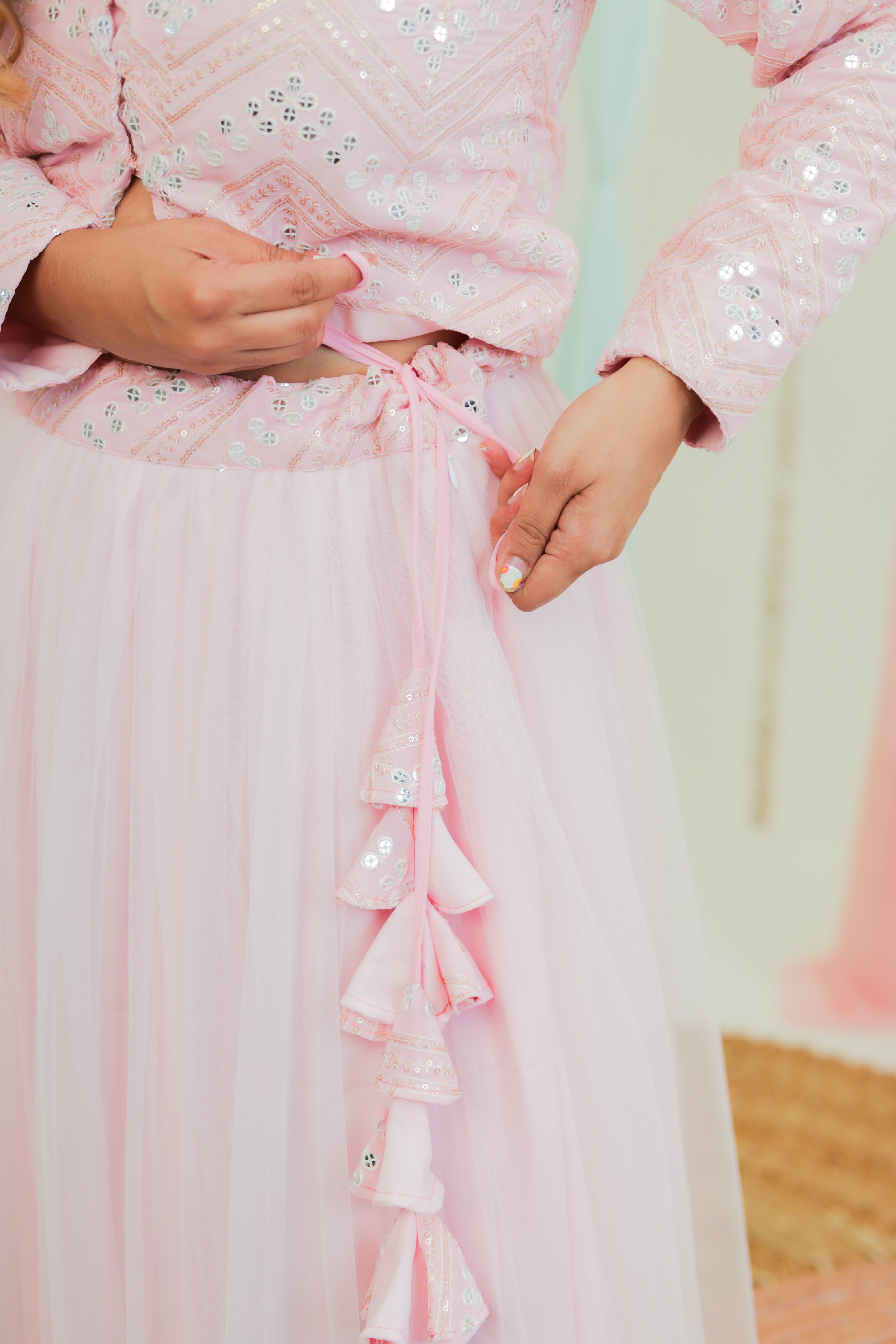 Shahi Gulab Pink Women Net and Sequin Lehenga Choli