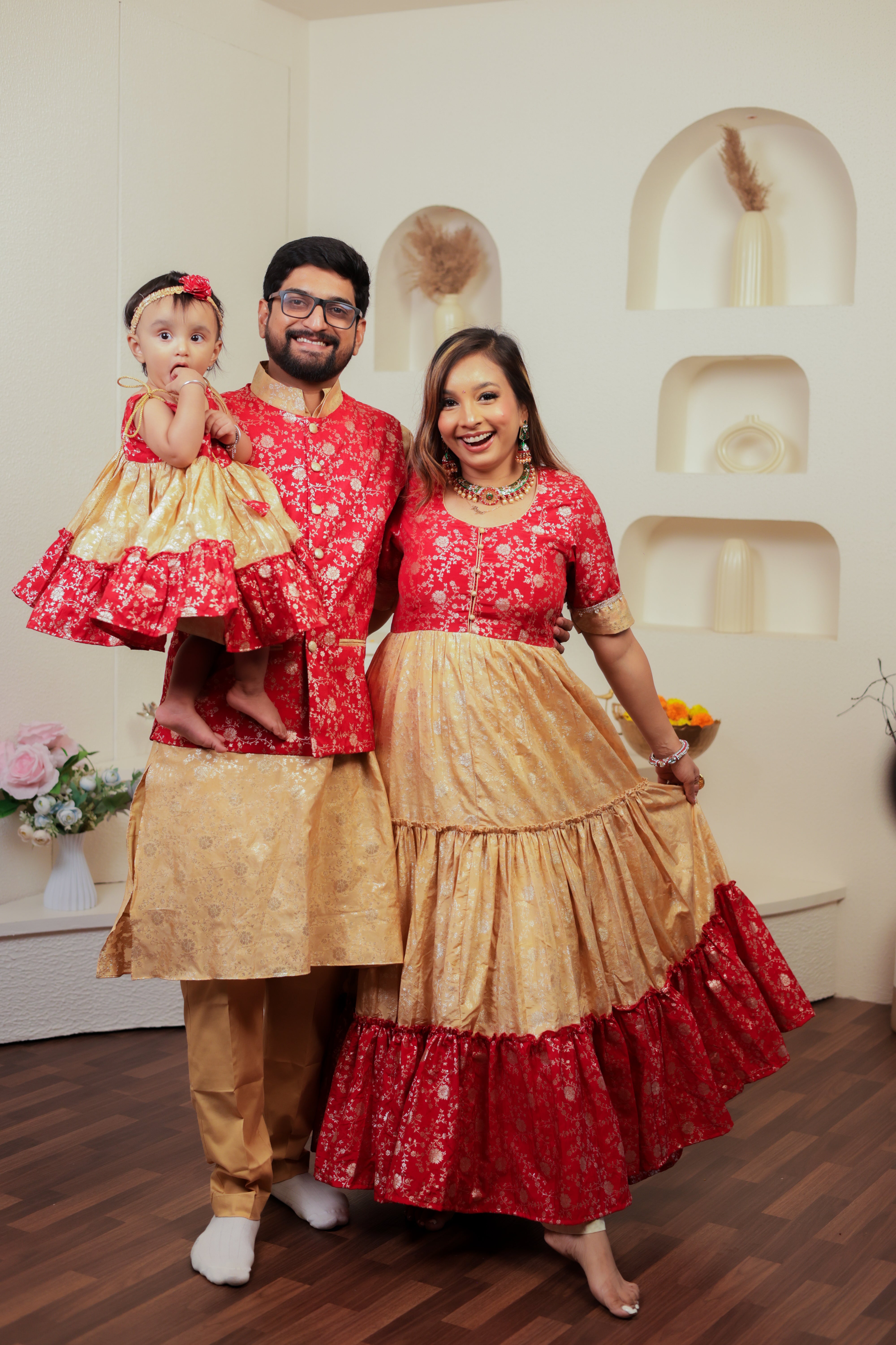 Red And Gold Women Anarkali Dress