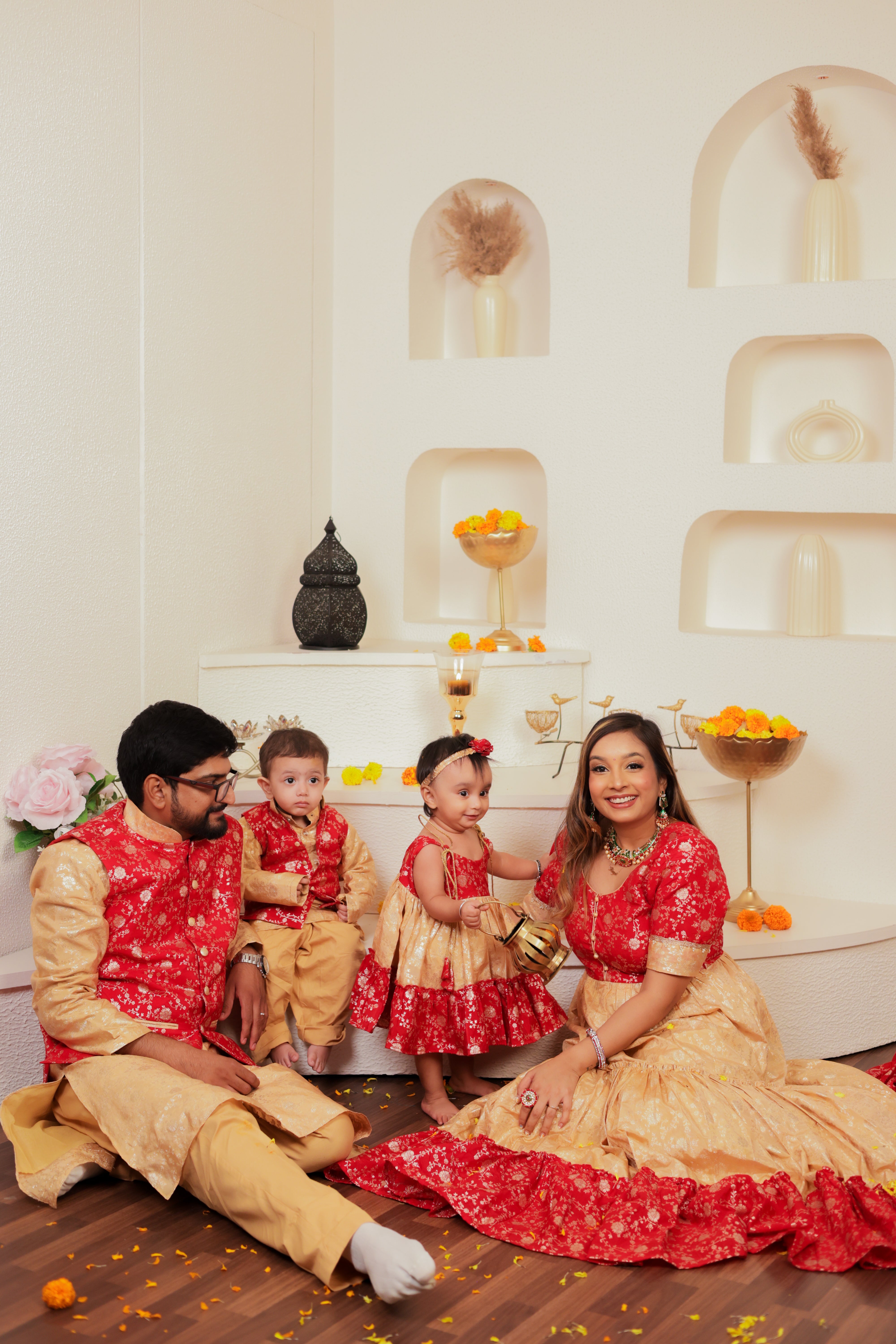 Red And Gold Family-Twinning-Sets