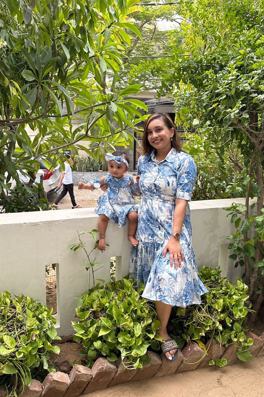 Blue & White Jungle Print Women A-line Dress