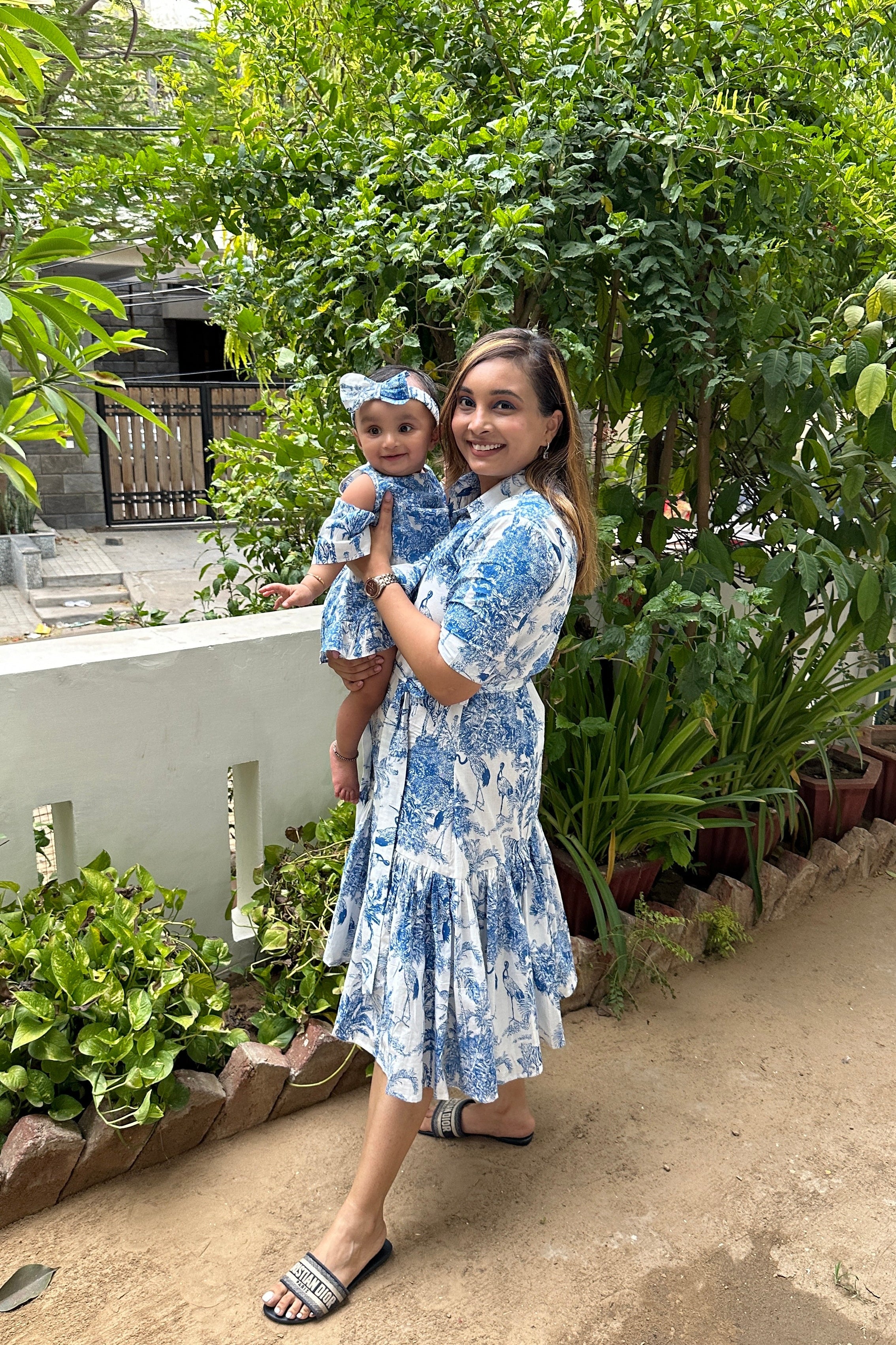 Blue & White Jungle Print Women A-line Dress