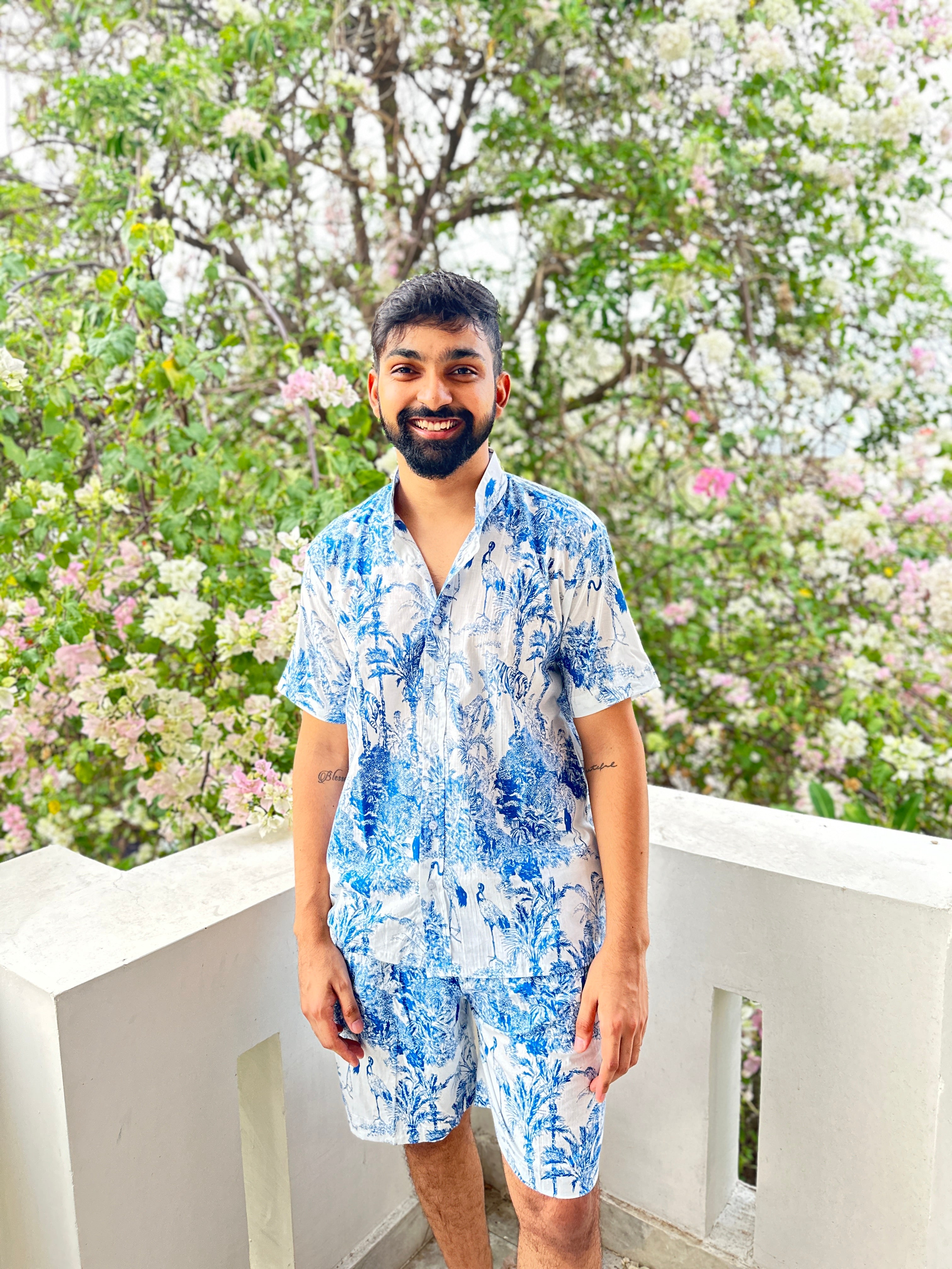 Blue & White Jungle Print Family-Twinning-Sets