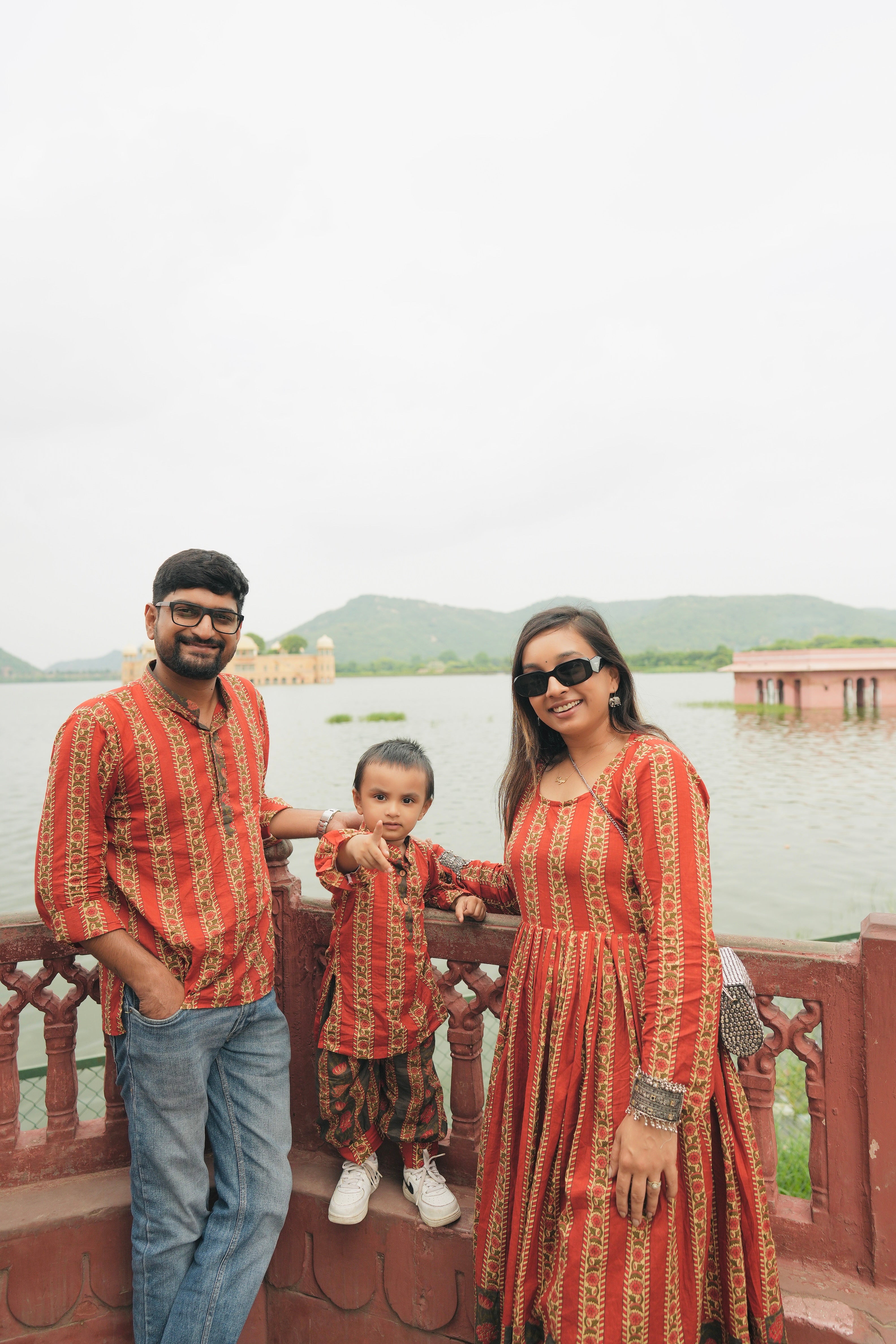 Red and Green Ethnic twinning sets for family