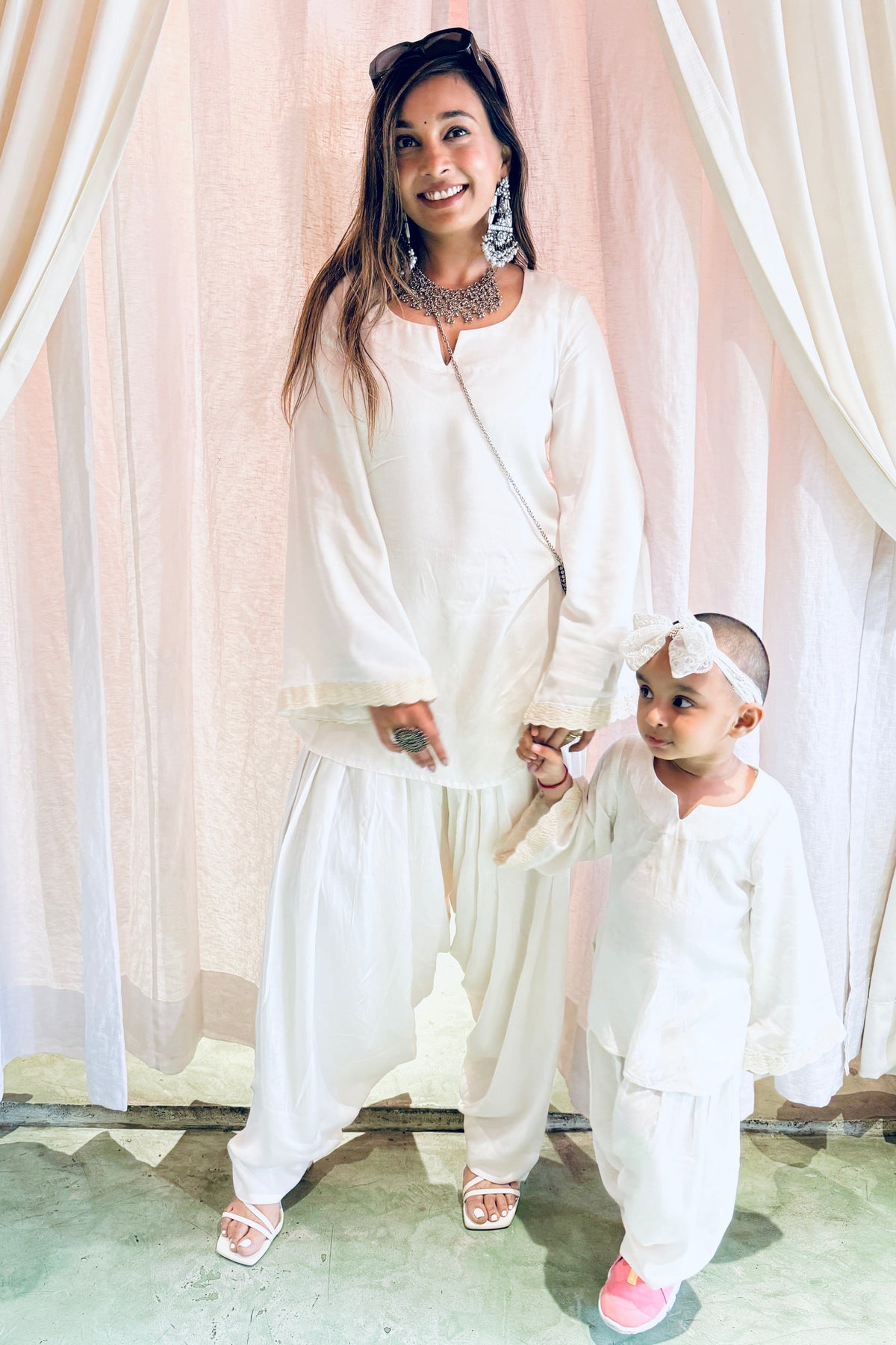 Ethereal White Farshi Twinning Set for Mother & Daughter