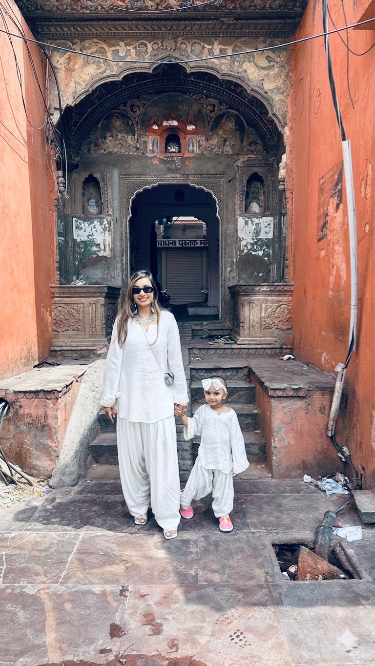 Ethereal White Farshi Twinning Set for Mother & Daughter