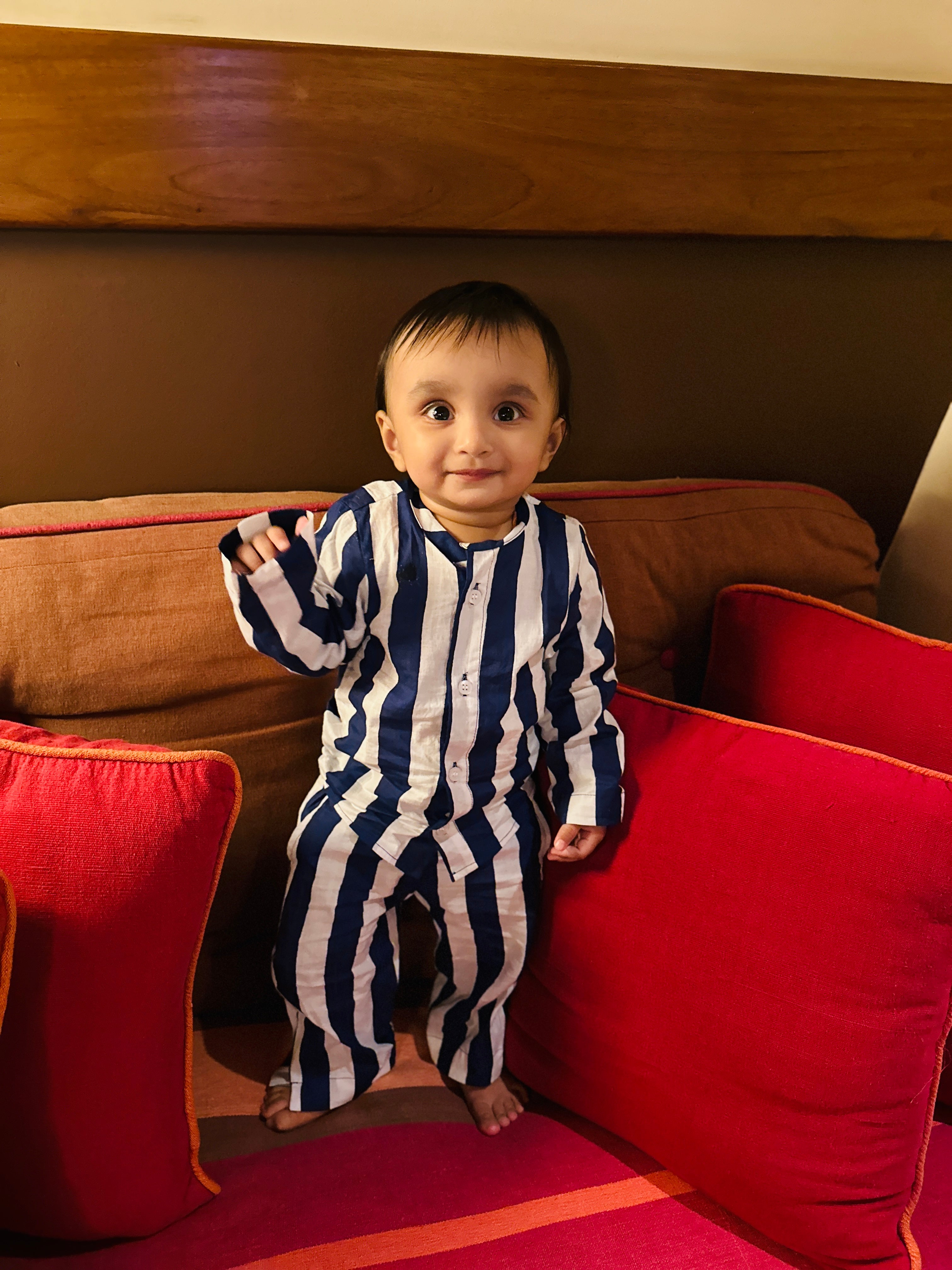 blue-and-white-striped-baby-boy Night Suit (Shirt and Pant)