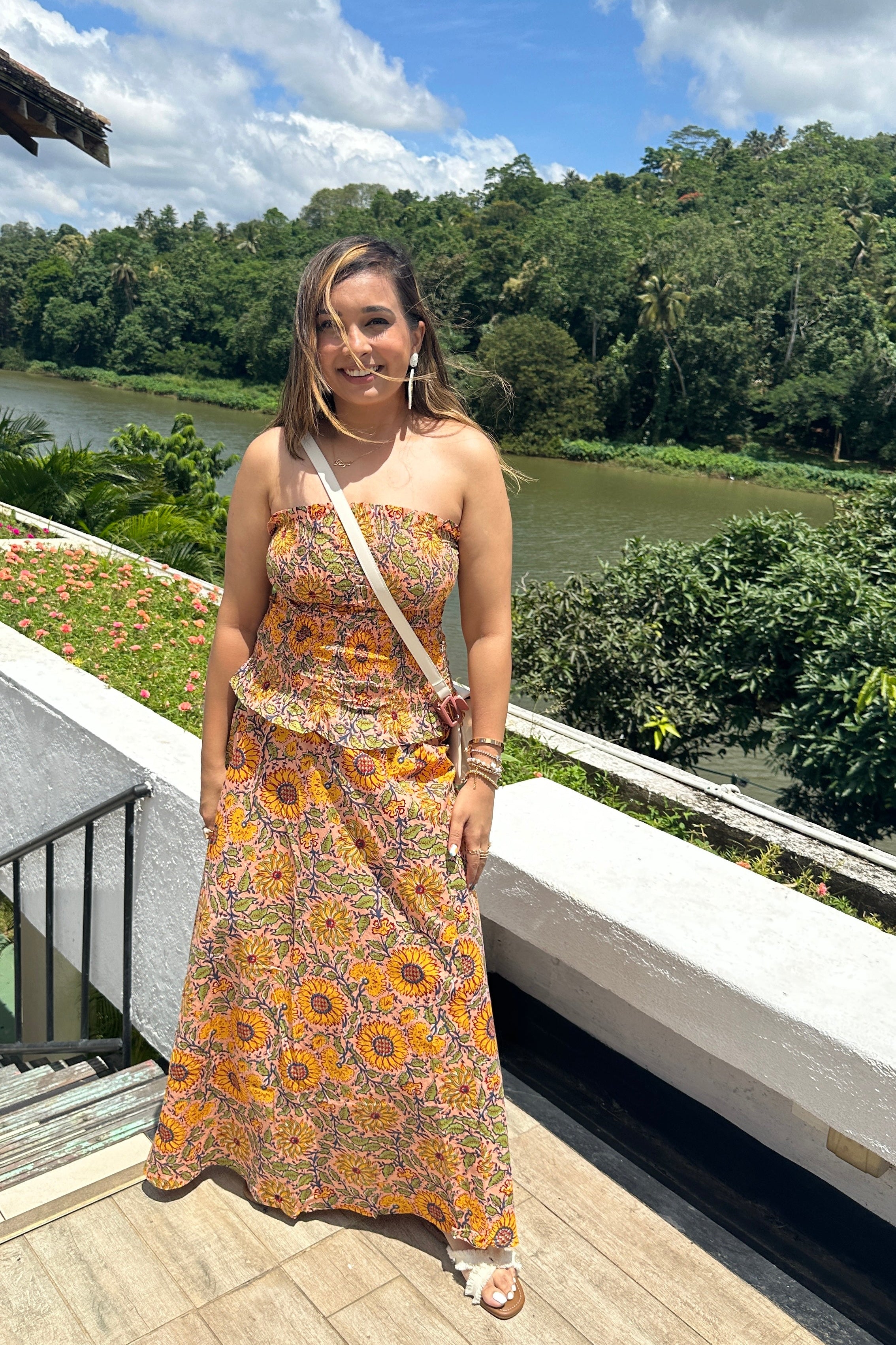 Yellow Sunflower Print Women Coord Set (Skirt and Tube Top)