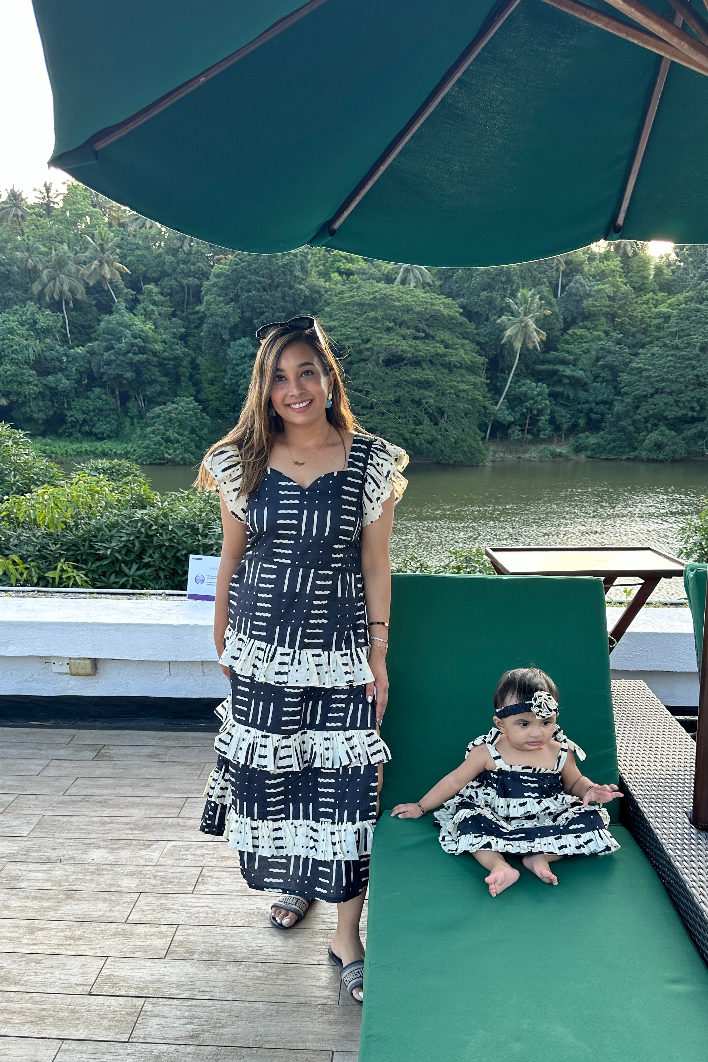 Blue And Cream Women A-line Dress