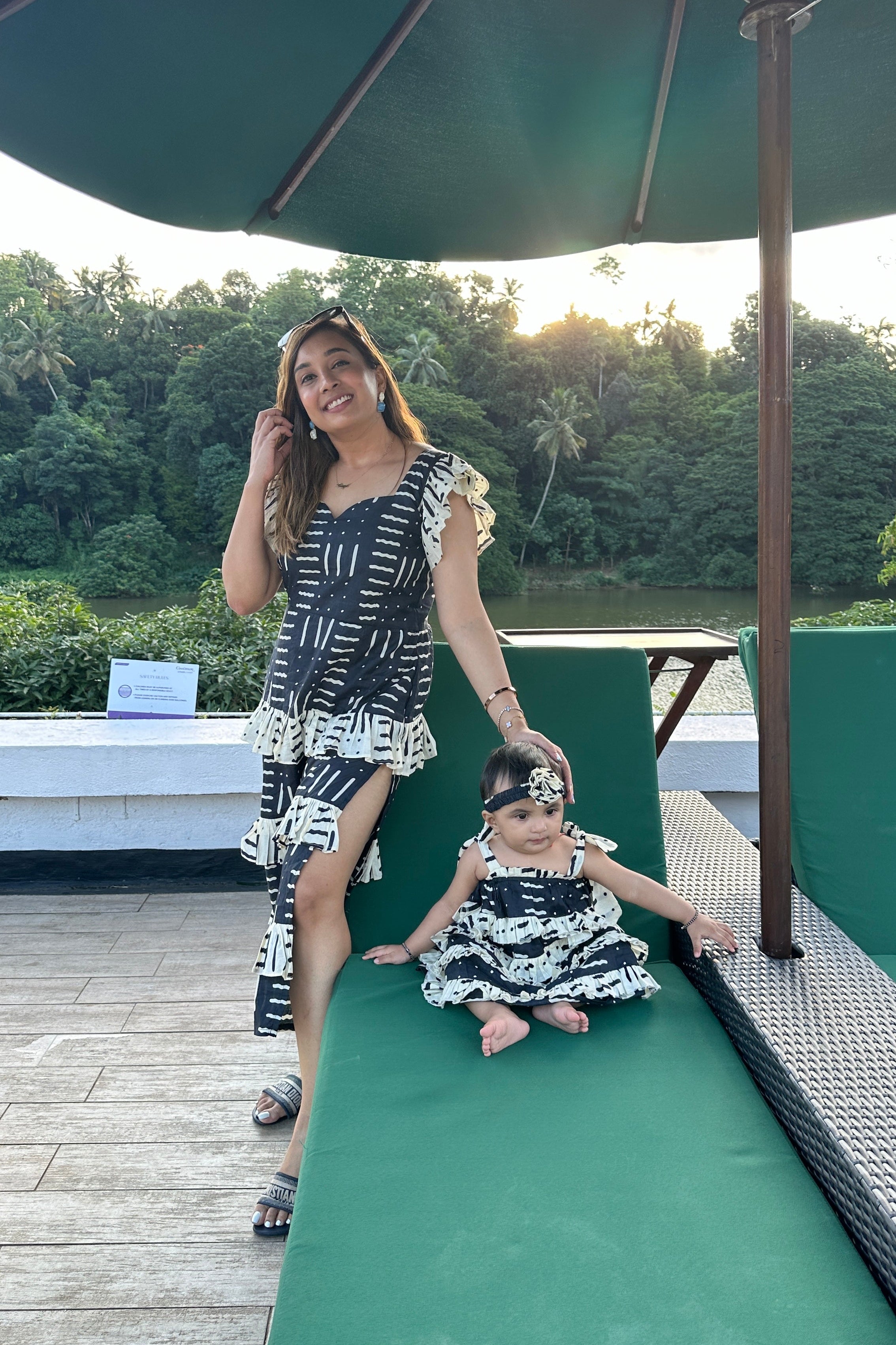 Blue And Cream Women A-line Dress