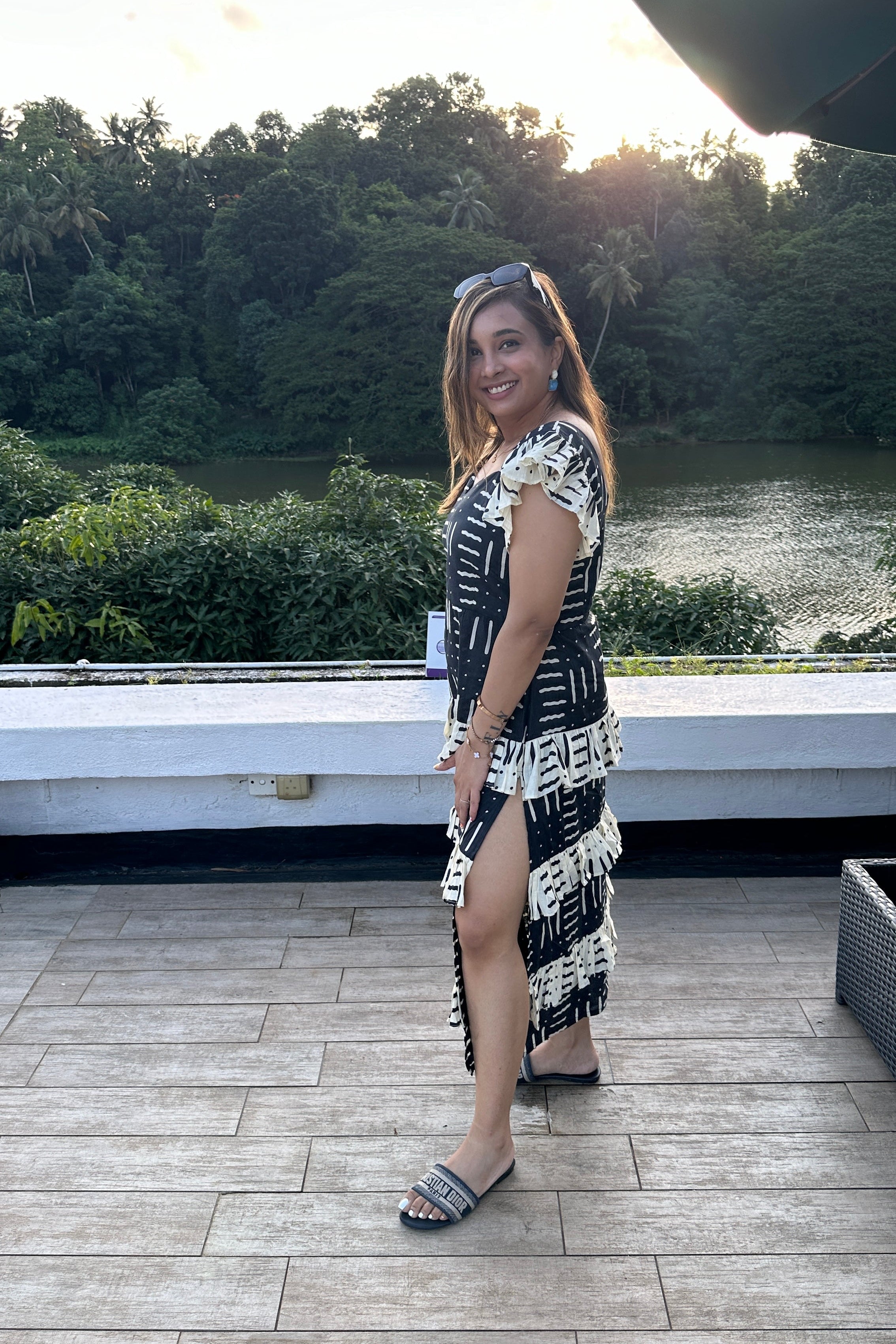 Blue And Cream Women A-line Dress