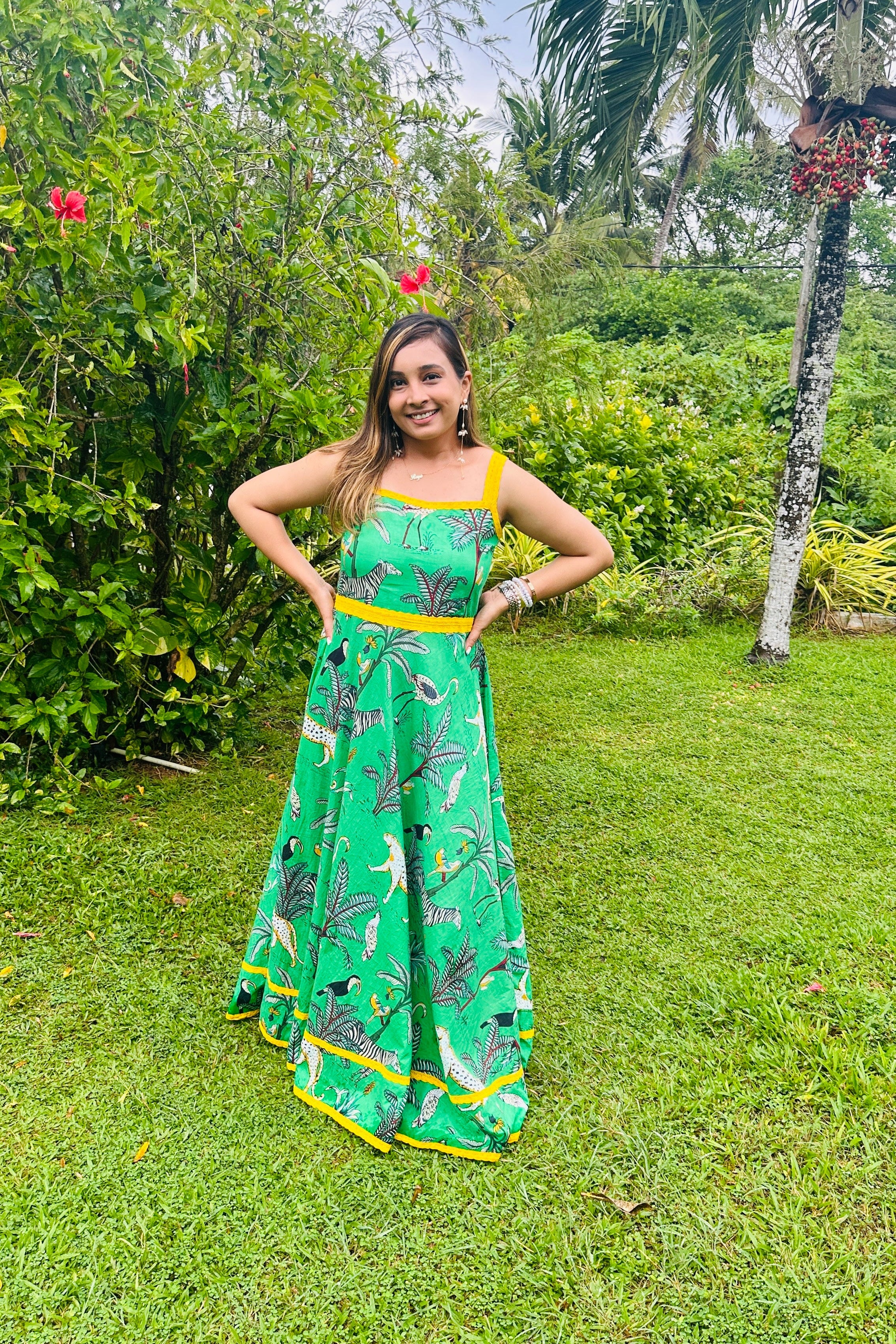 Green Jungle Tiger Women Maxi Gown