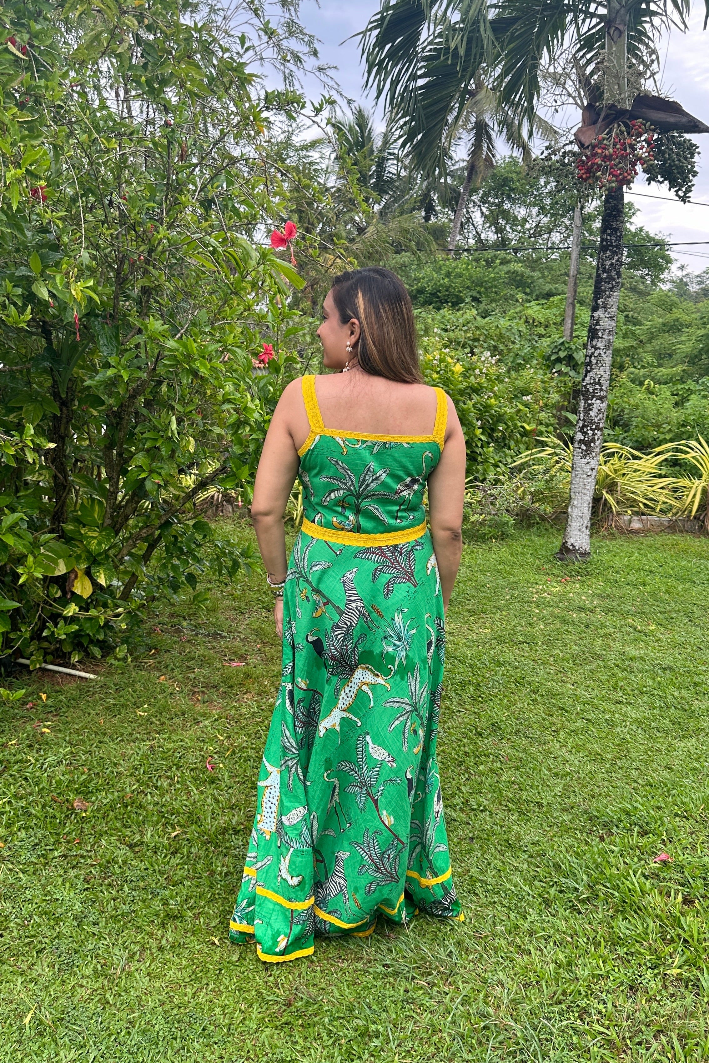 Green Jungle Tiger Women Maxi Gown