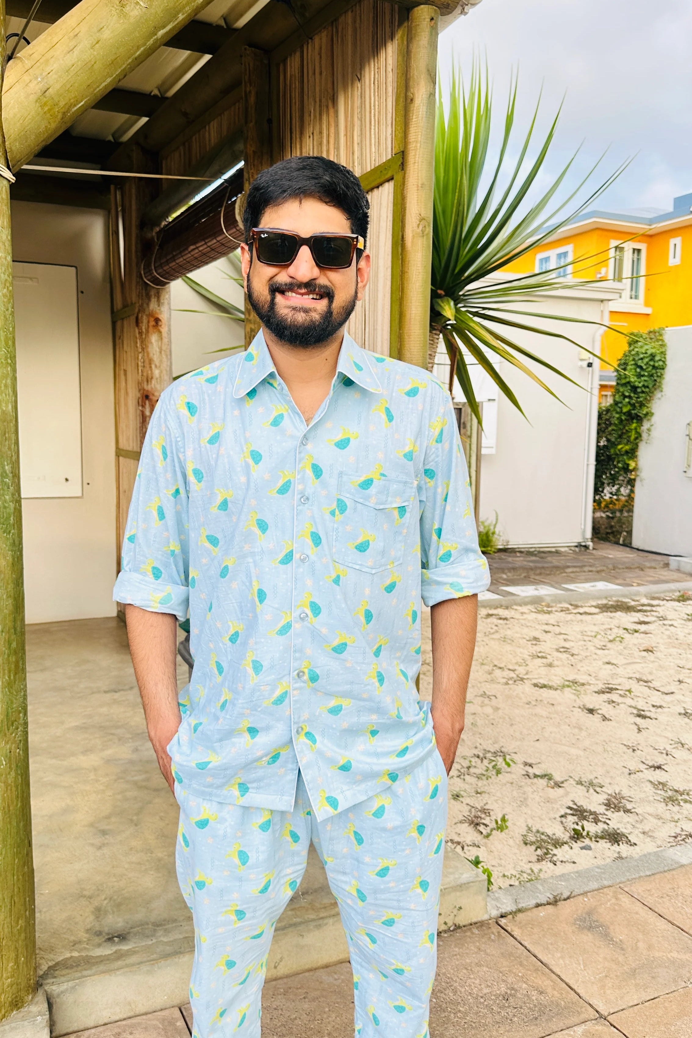 Turtle Print Twinning Cotton Man Night Suit