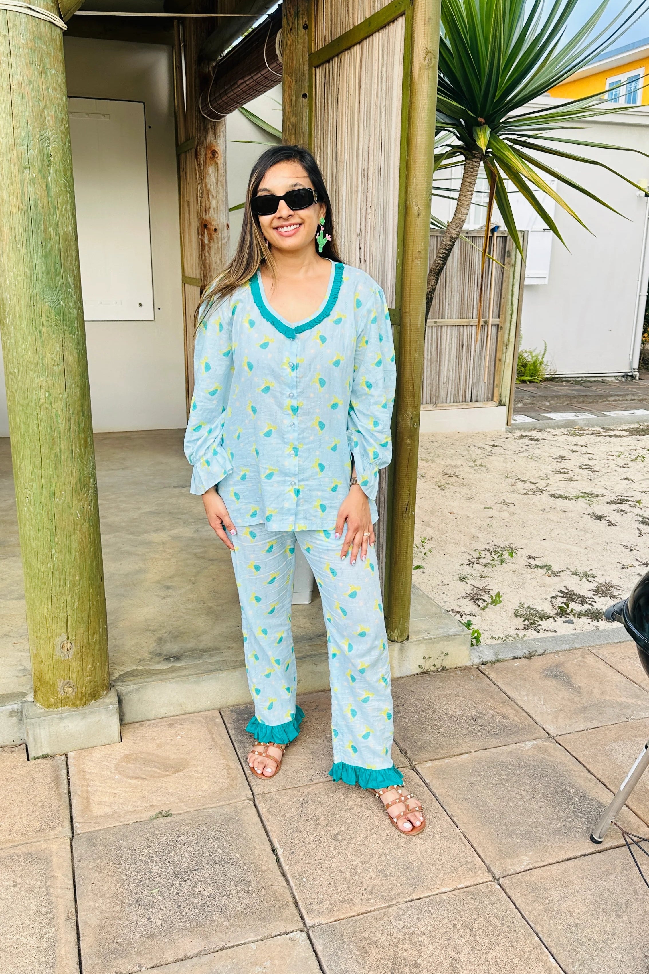 Turtle Print Twinning Cotton Women Night Suit