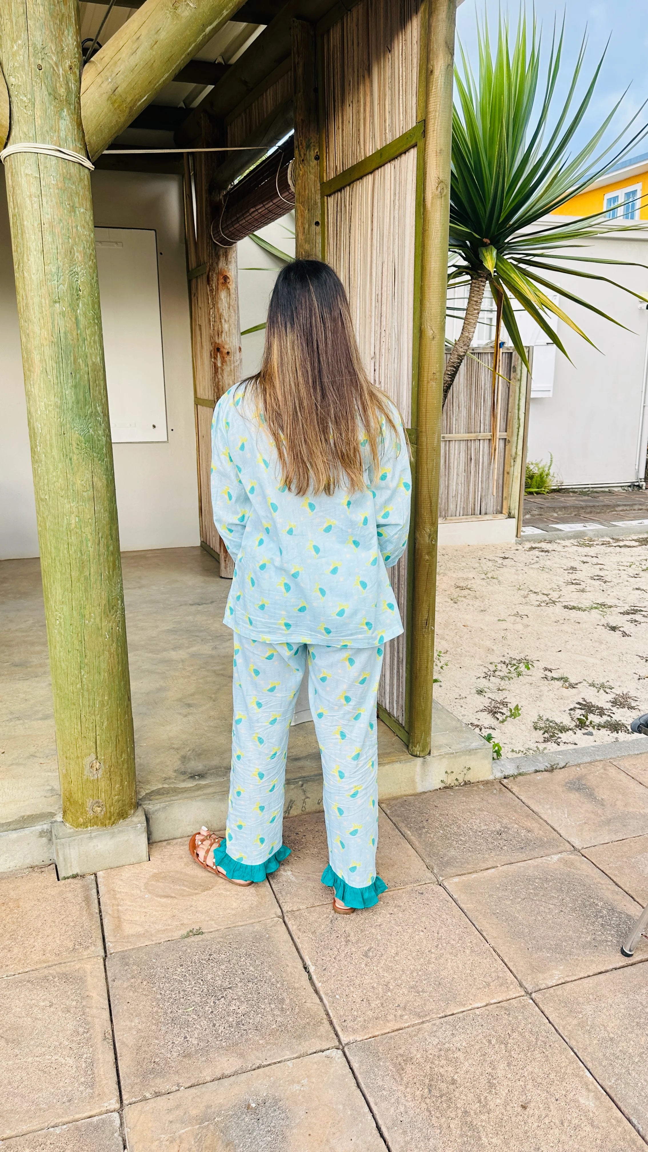 Turtle Print Twinning Cotton Women Night Suit