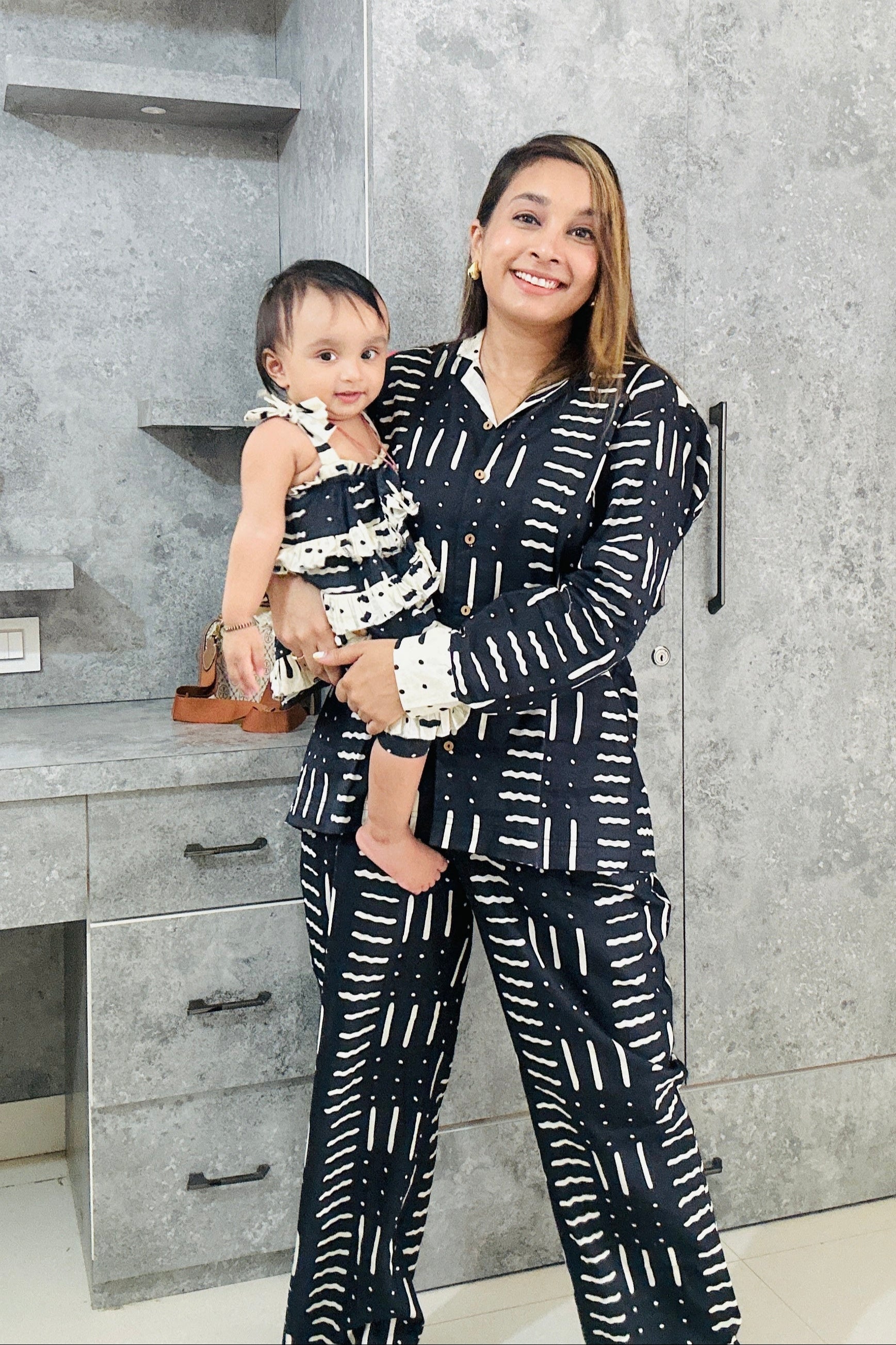 Blue and Cream Women Cotton Coord Set