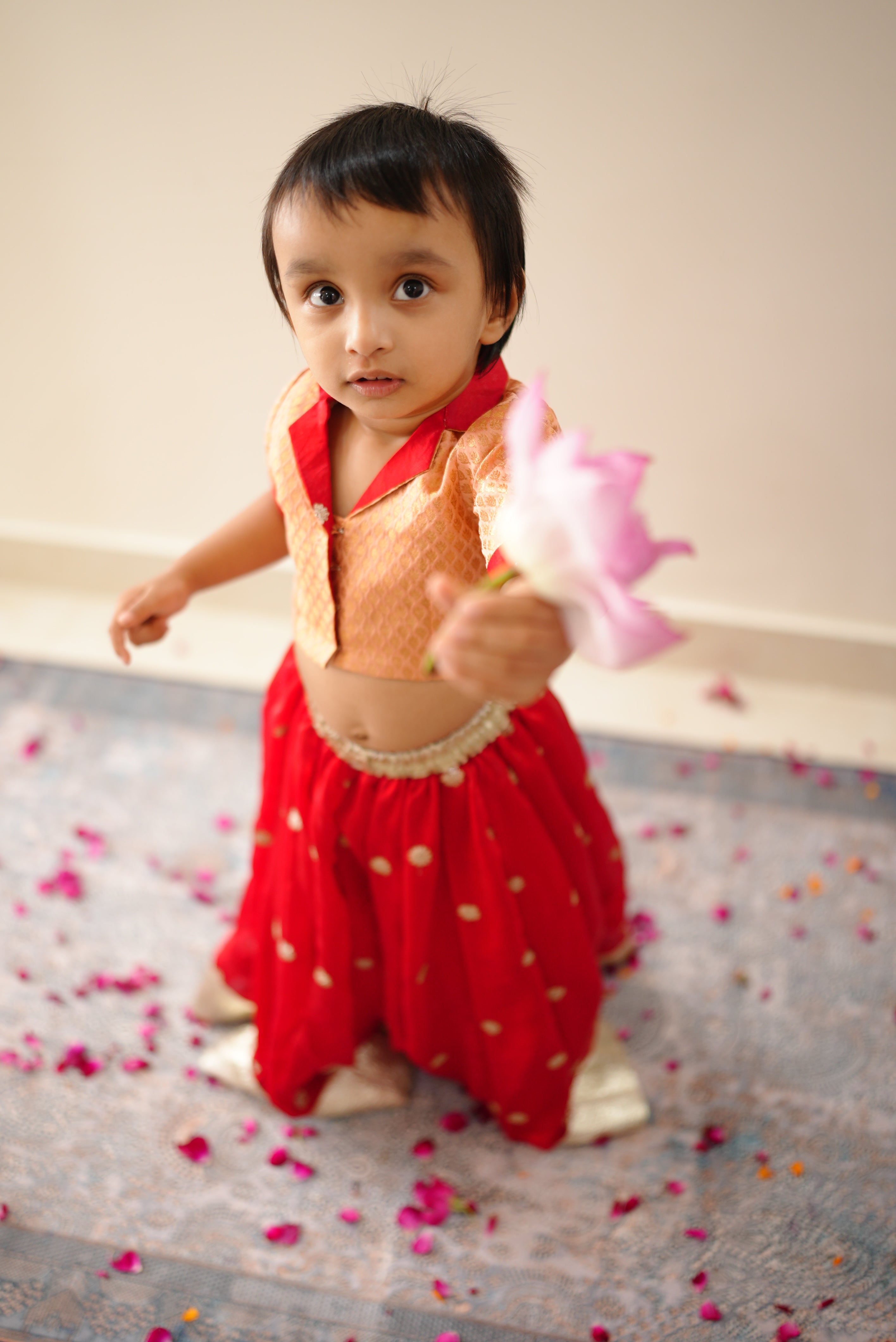 Red and Peach Lehenga Sets | Twinning Sets for Mother, Daughter, Father and Son