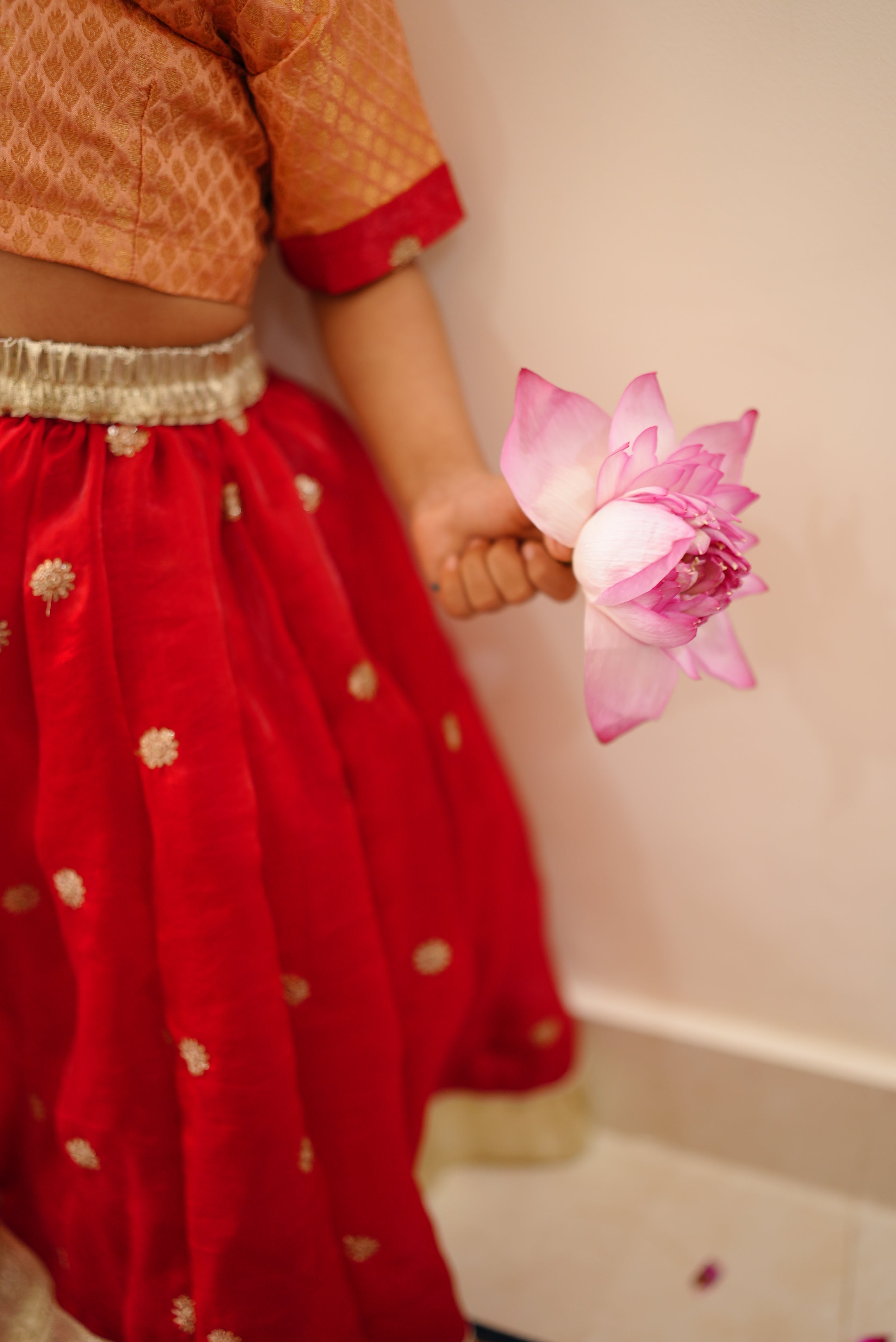 Red and Peach Lehenga Sets | Twinning Sets for Mother, Daughter, Father and Son
