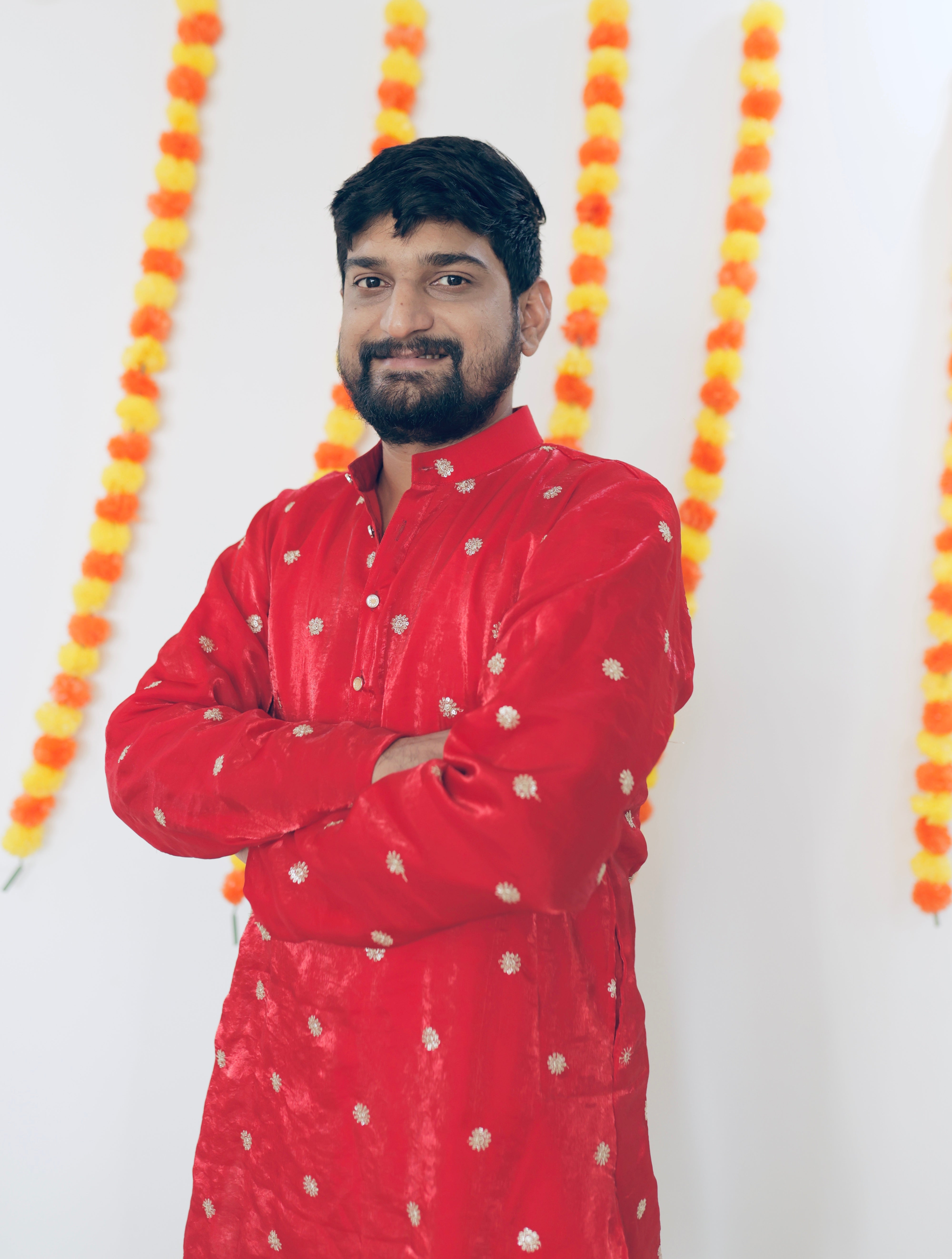 Red and Peach Men Kurta