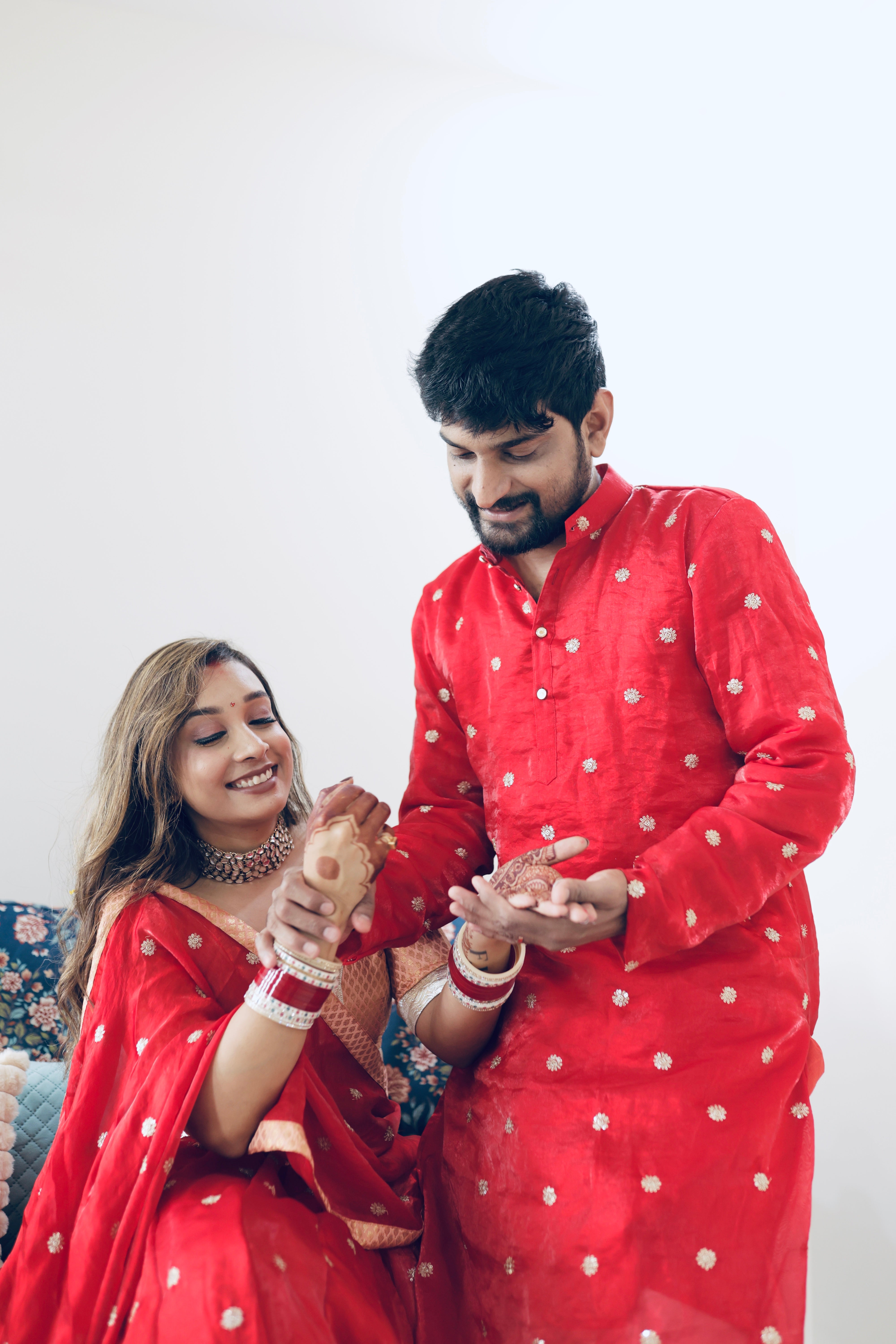 Red and Peach Lehenga Sets | Twinning Sets for Mother, Daughter, Father and Son