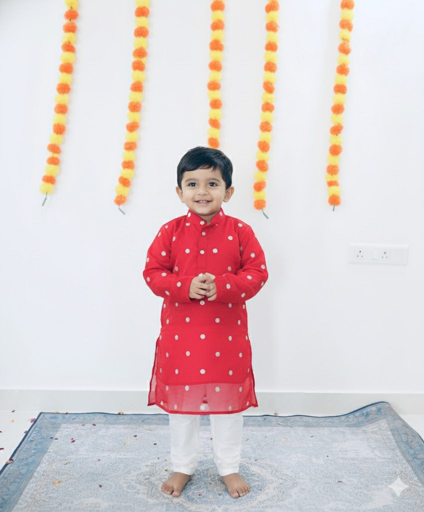 Red and Peach Lehenga Sets | Twinning Sets for Mother, Daughter, Father and Son