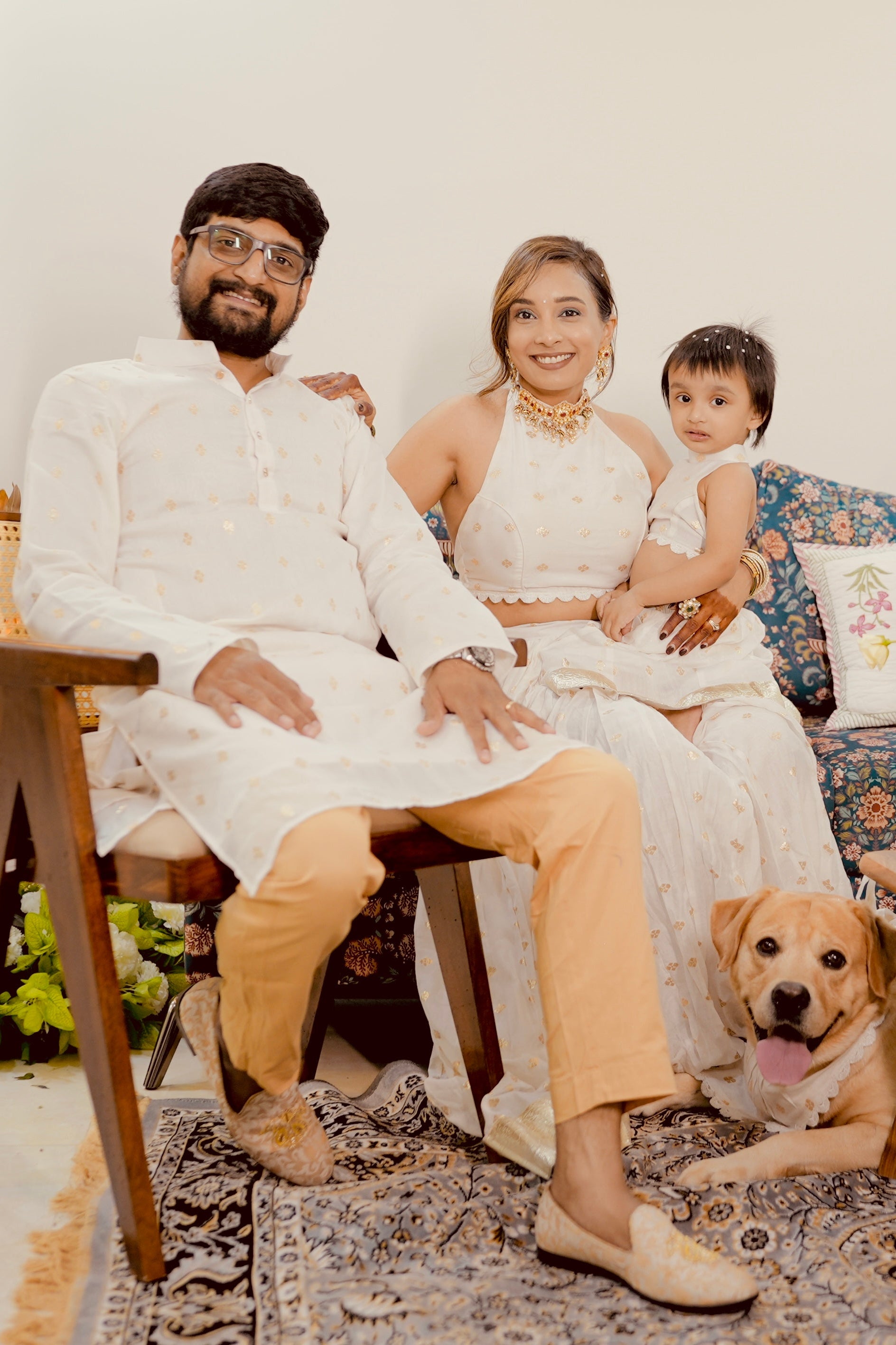 Ivory and Gold Lehenga Sets for Mother and Daughter | Kurta for Father and Son | Family Twinning Sets for Festivals and Wedding