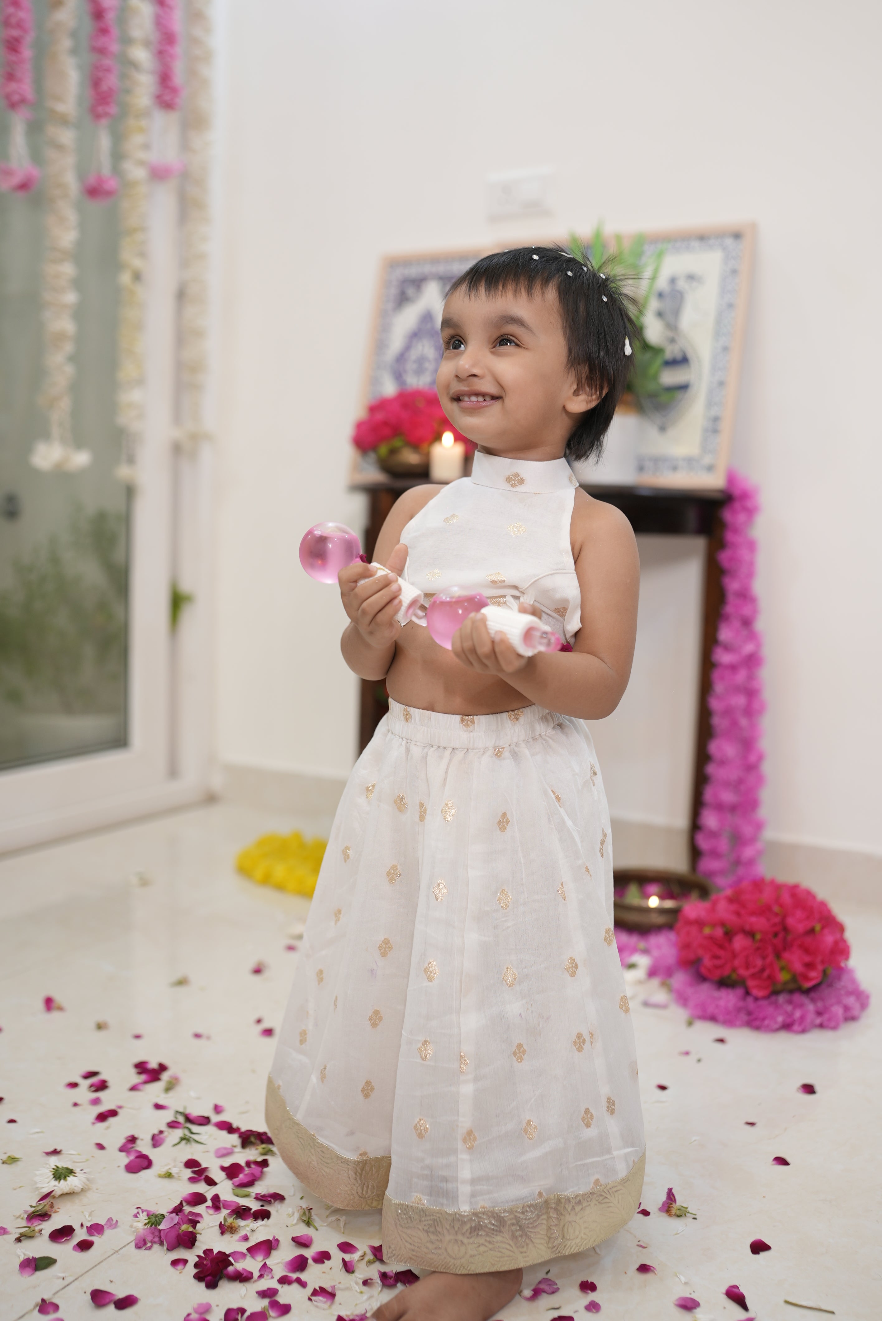 Ivory and Gold For Girl Lehenga and Top