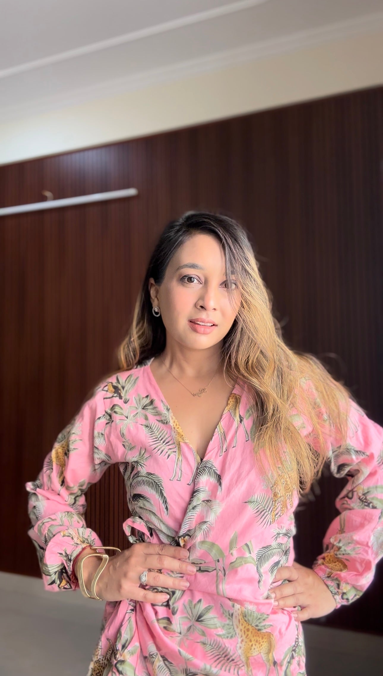 Tiger Print Pink Wrap Around Cotton Flary Dress