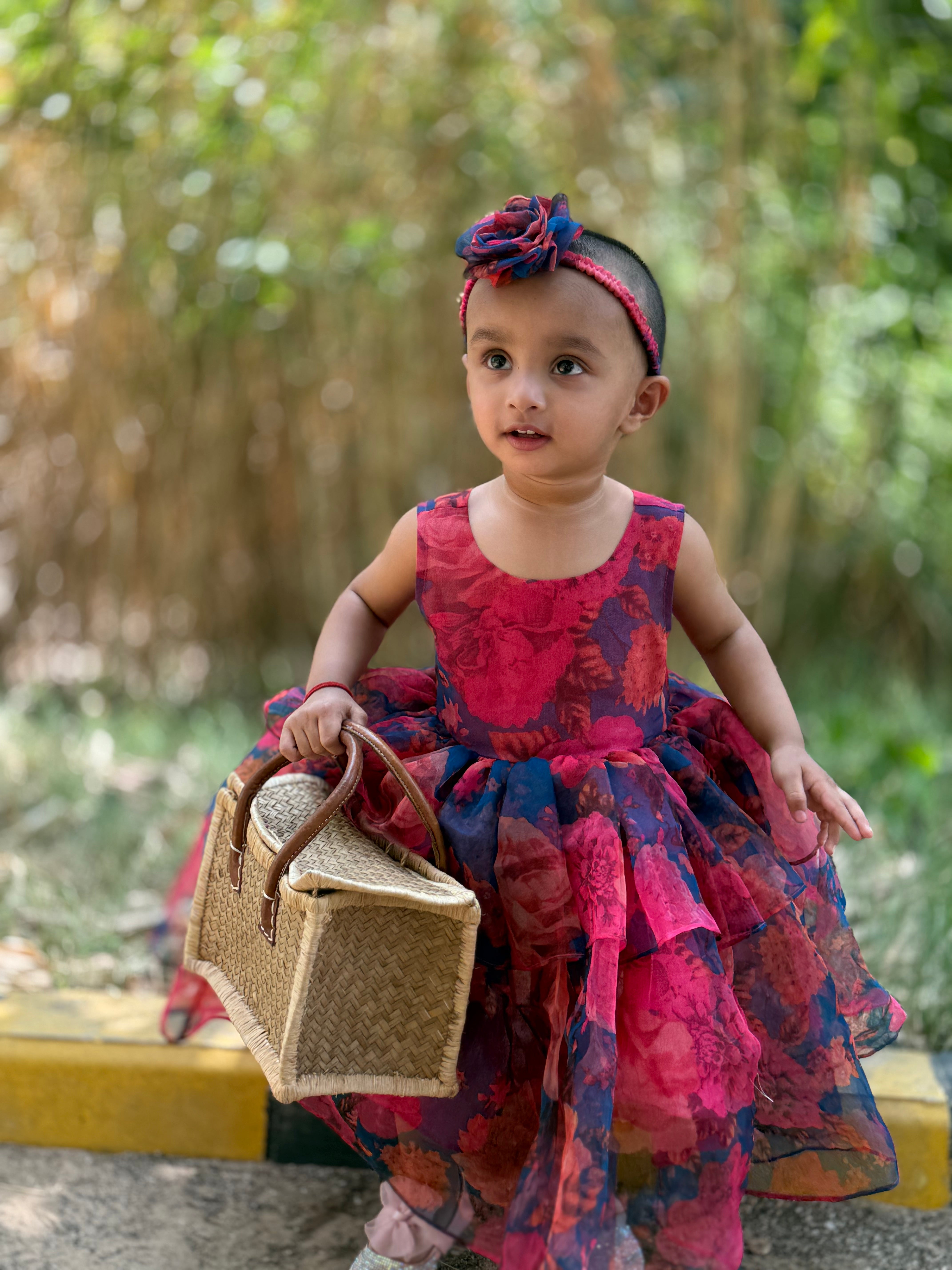 Floral Organza party wear twinning gowns for mother and daughter