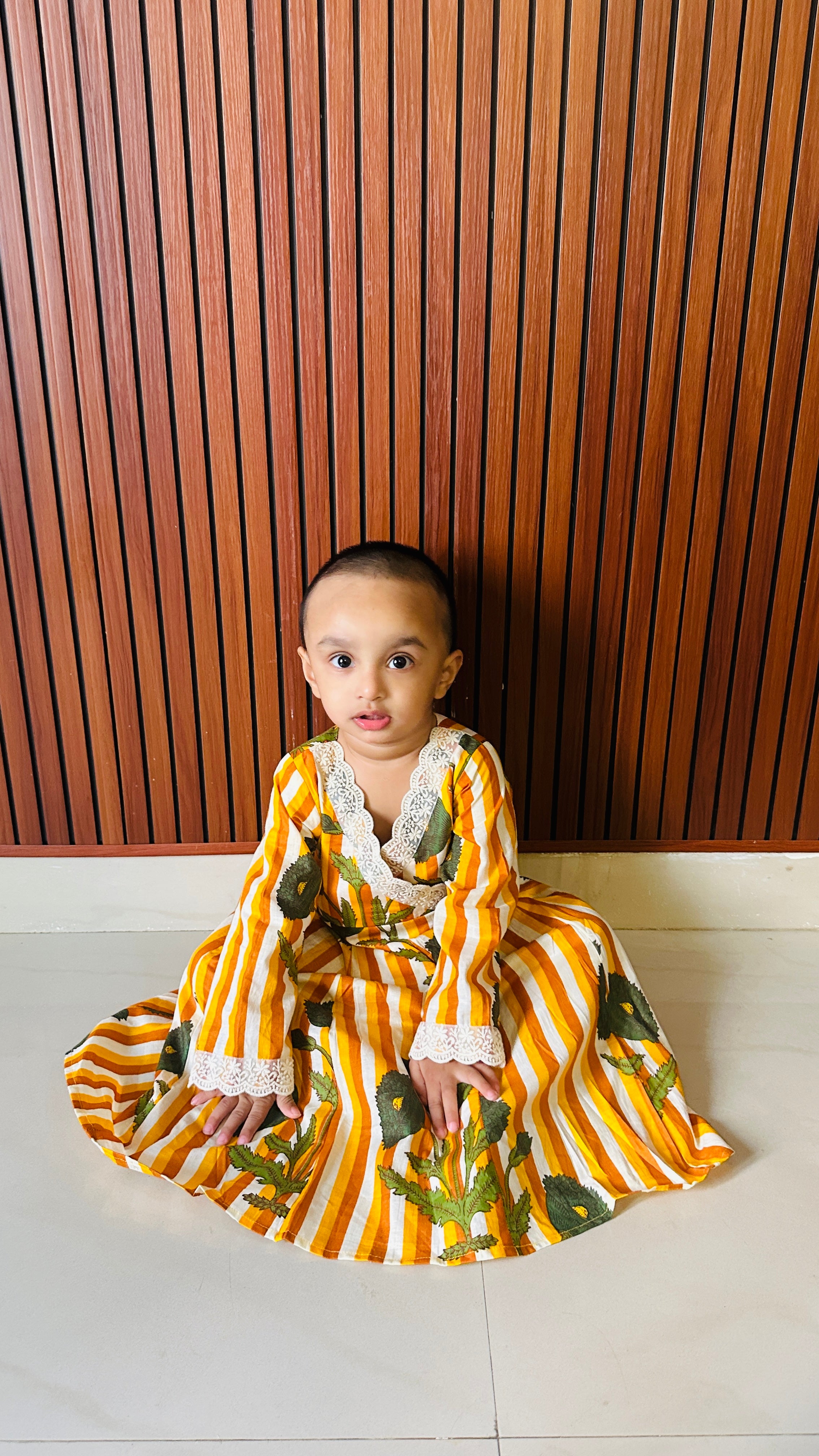 Amber Bloom – Orange Cotton Anarkali Kurta