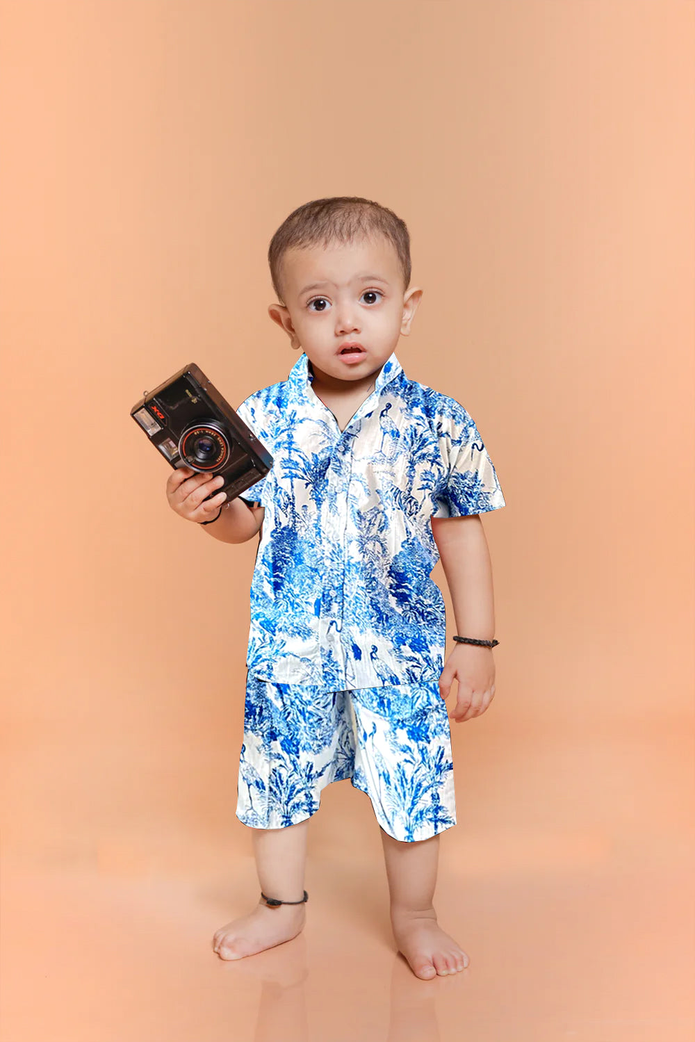 blue-white-jungle-print-baby-boy Coord Set (Shirt and Shorts)