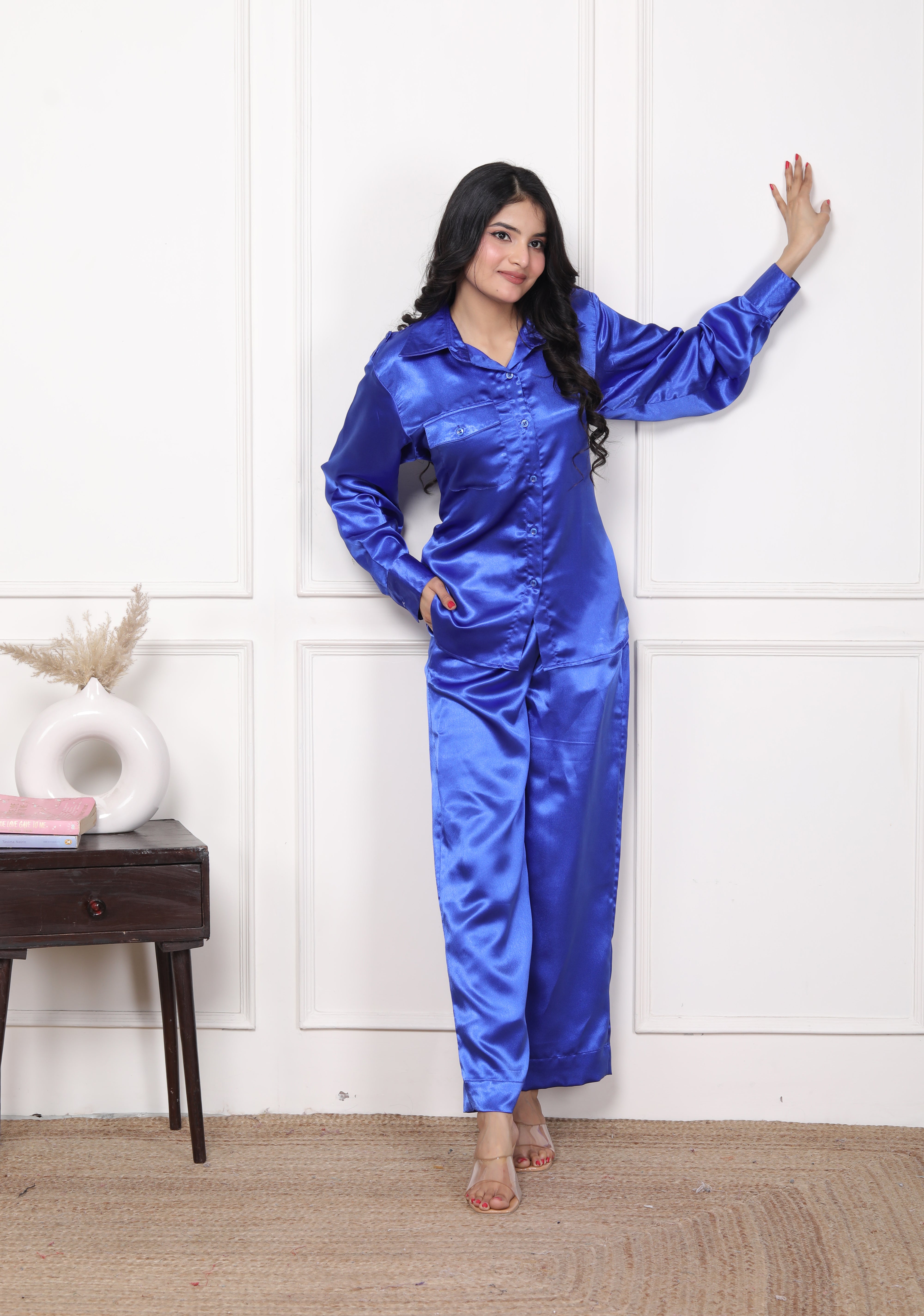 Royal Blue Color Satin Women Coordset