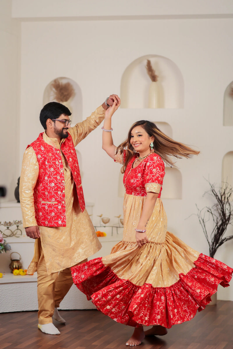 Red and Gold Twinning Outfits for Family | Perfect for Festivals & Weddings