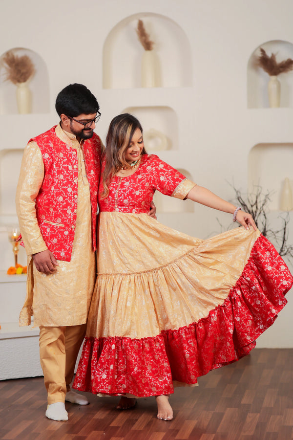 Red and Gold Twinning Outfits for Family | Perfect for Festivals & Weddings