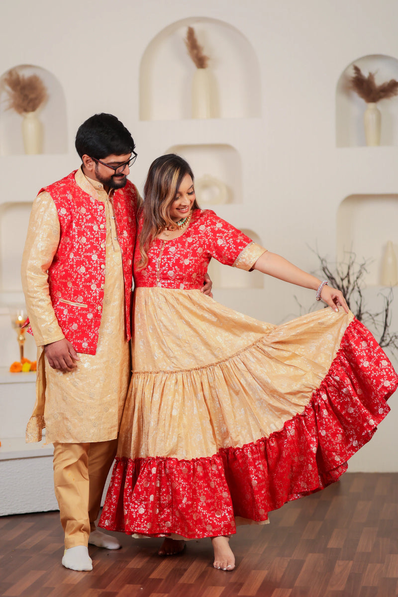 Red and Gold Twinning Outfits for Family | Perfect for Festivals & Weddings