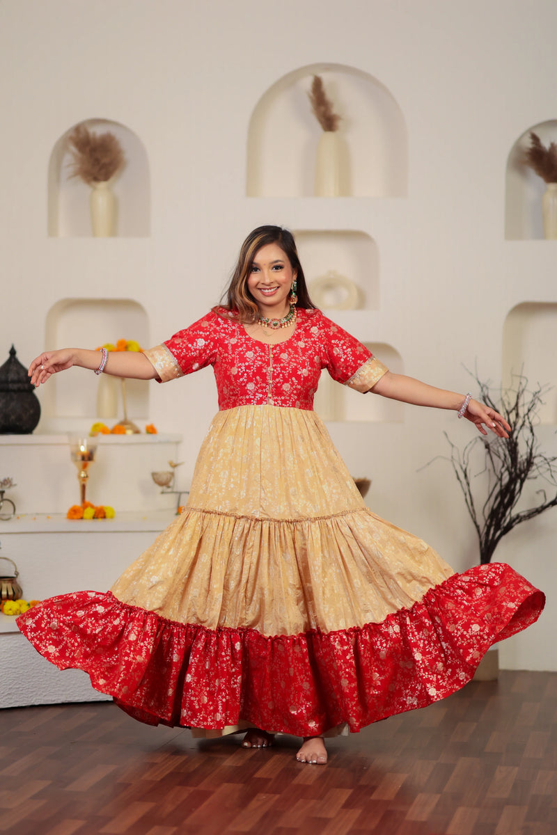 Jalebi Red and Gold Anarkali Dress for Women | Perfect for Weddings