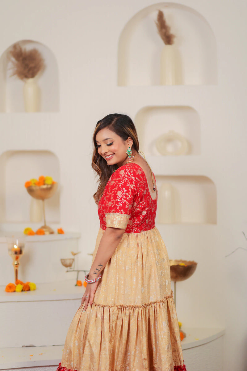 Jalebi Red and Gold Anarkali Dress for Women | Perfect for Weddings