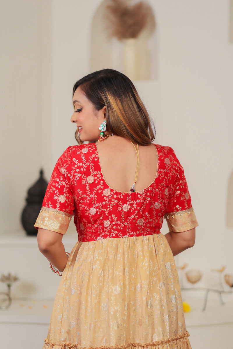 Jalebi Red and Gold Anarkali Dress for Women | Perfect for Weddings