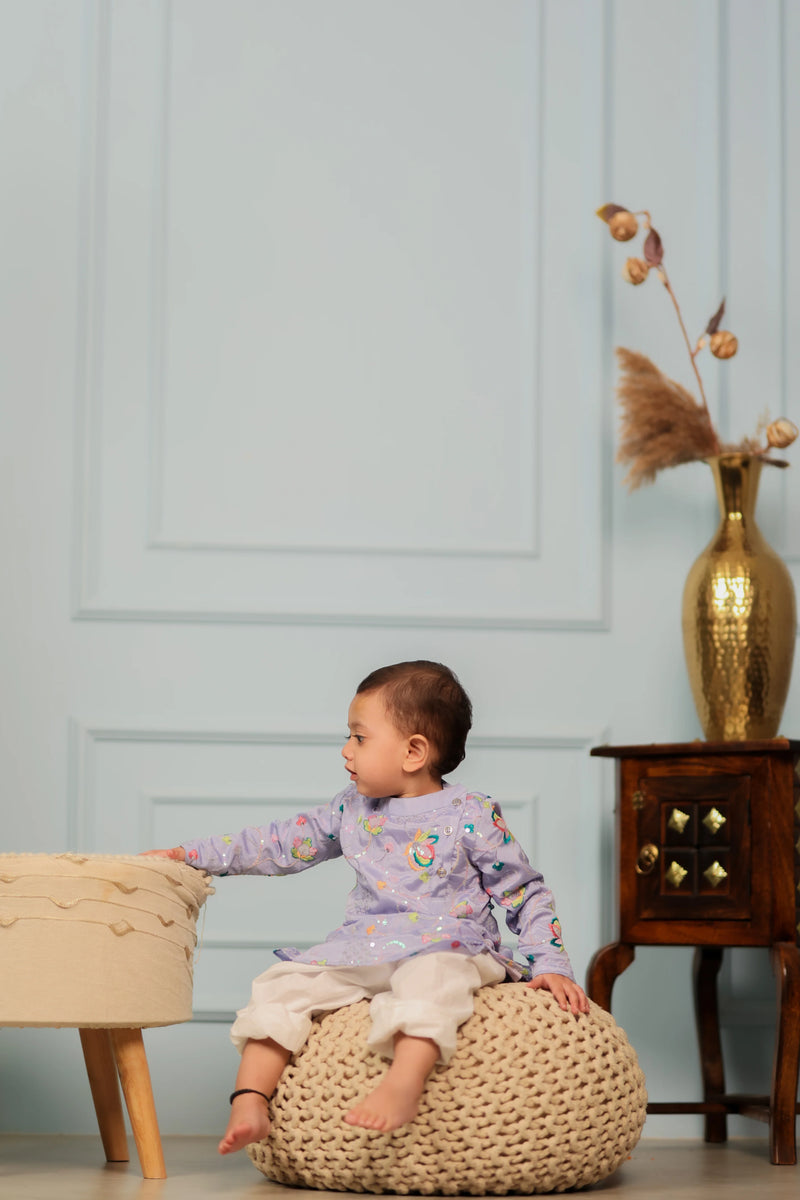 Majestic Jamun Kulfi Sherwani and Pant Ensemble for Baby Boys