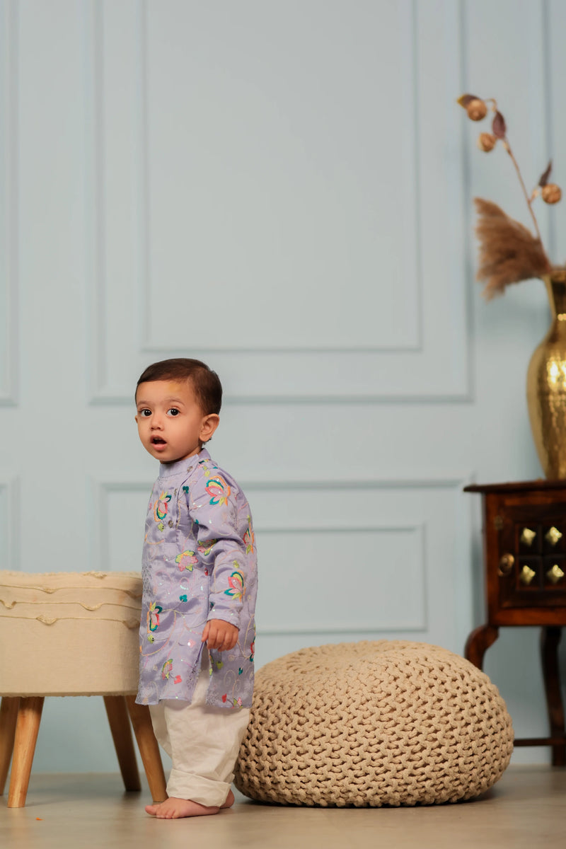 Majestic Jamun Kulfi Sherwani and Pant Ensemble for Baby Boys