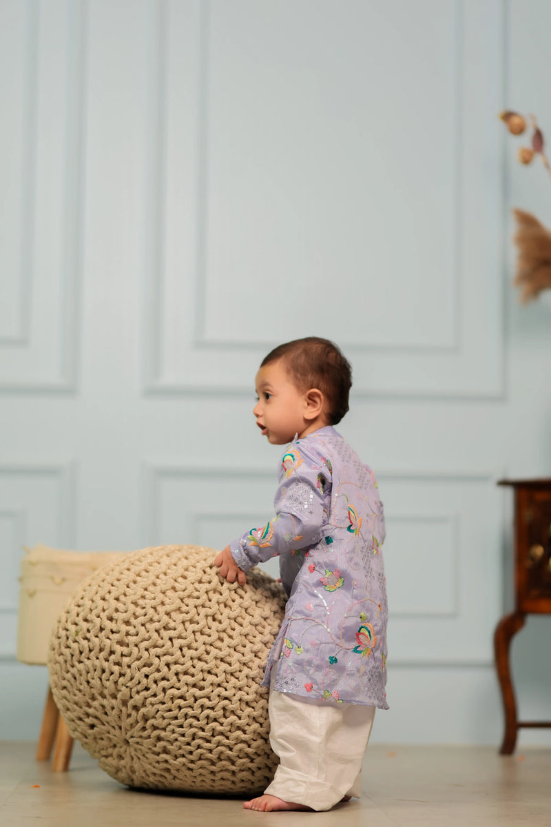 Majestic Jamun Kulfi Sherwani and Pant Ensemble for Baby Boys