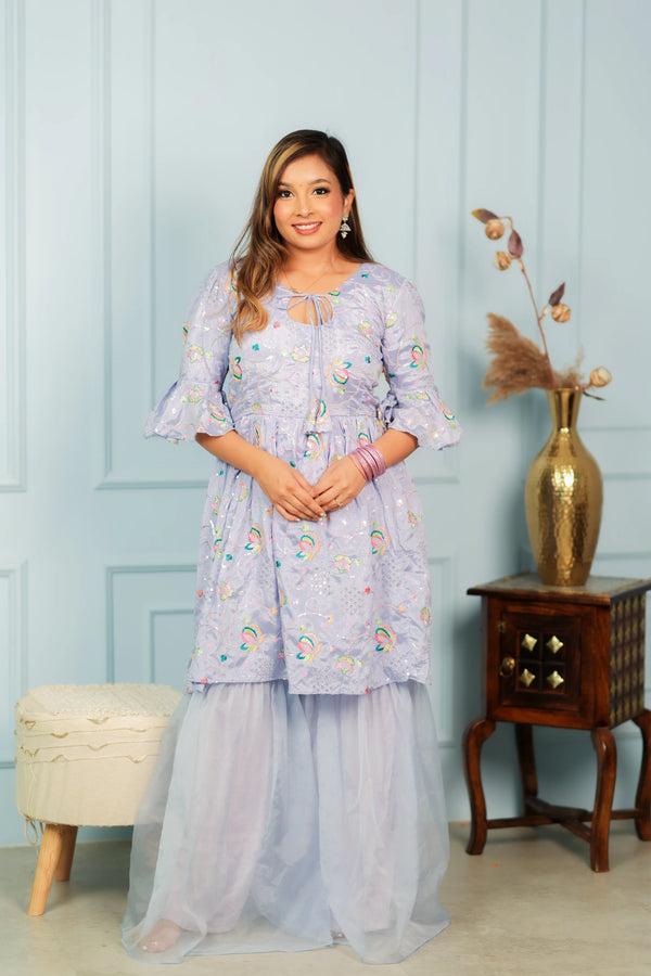 Elegant Jamun Kulfi Crepe Kurta with Organza Sharara for Women | Celebrate Culture in Style