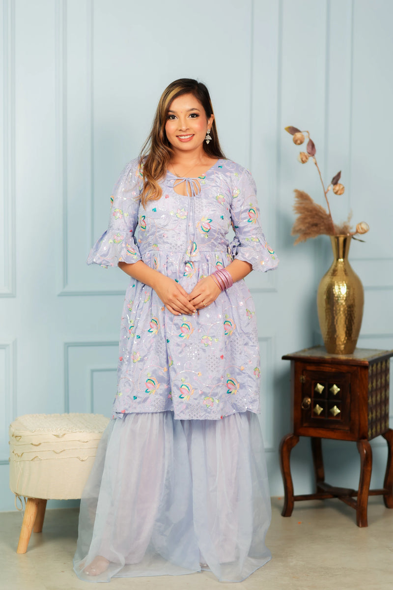 Elegant Jamun Kulfi Crepe Kurta with Organza Sharara for Women | Celebrate Culture in Style