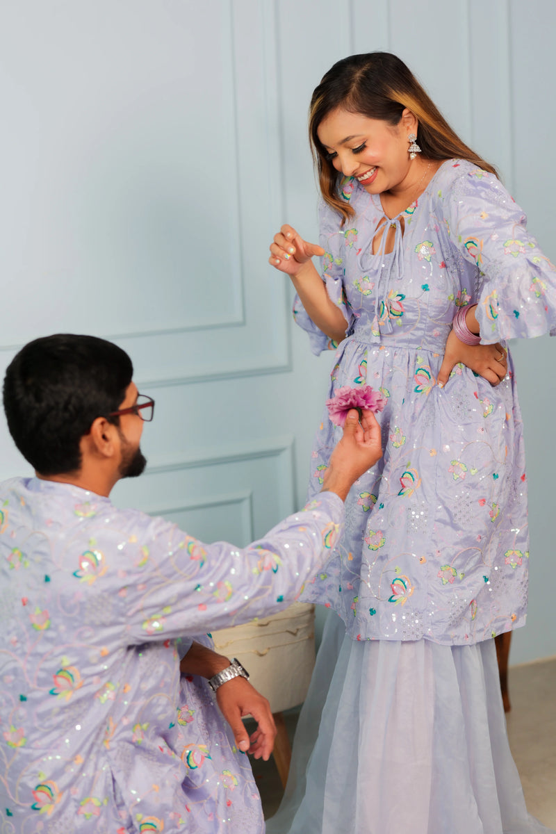 Elegant Jamun Kulfi Crepe Kurta with Organza Sharara for Women | Celebrate Culture in Style